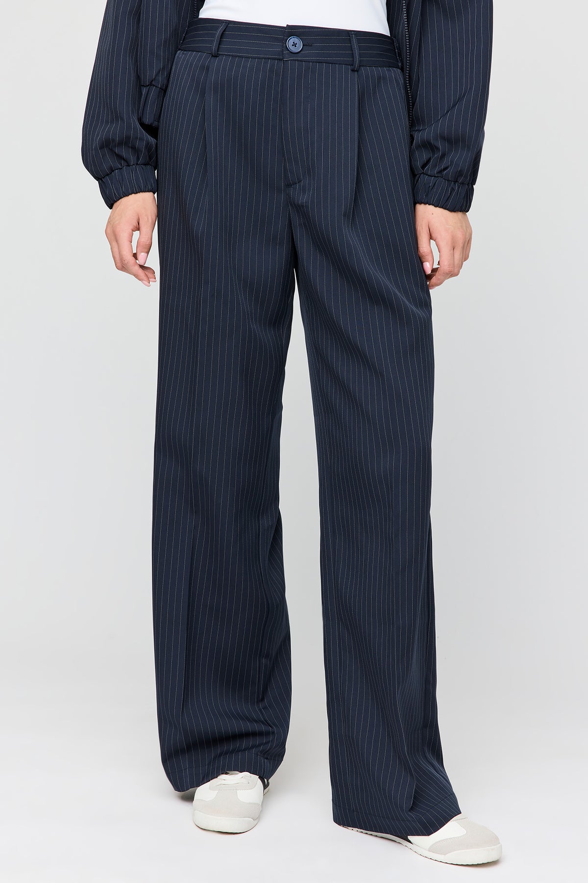 Alt View 2. Pinstriped Wide Leg Dress Pant - Navy
