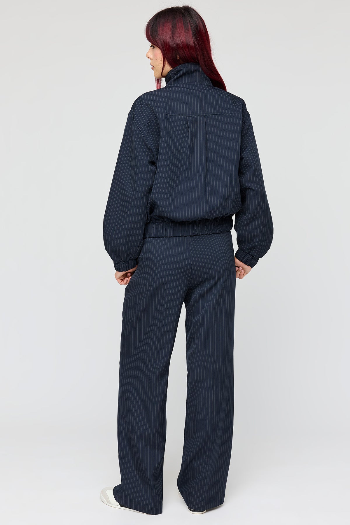 Alt View 3. Pinstriped Wide Leg Dress Pant - Navy