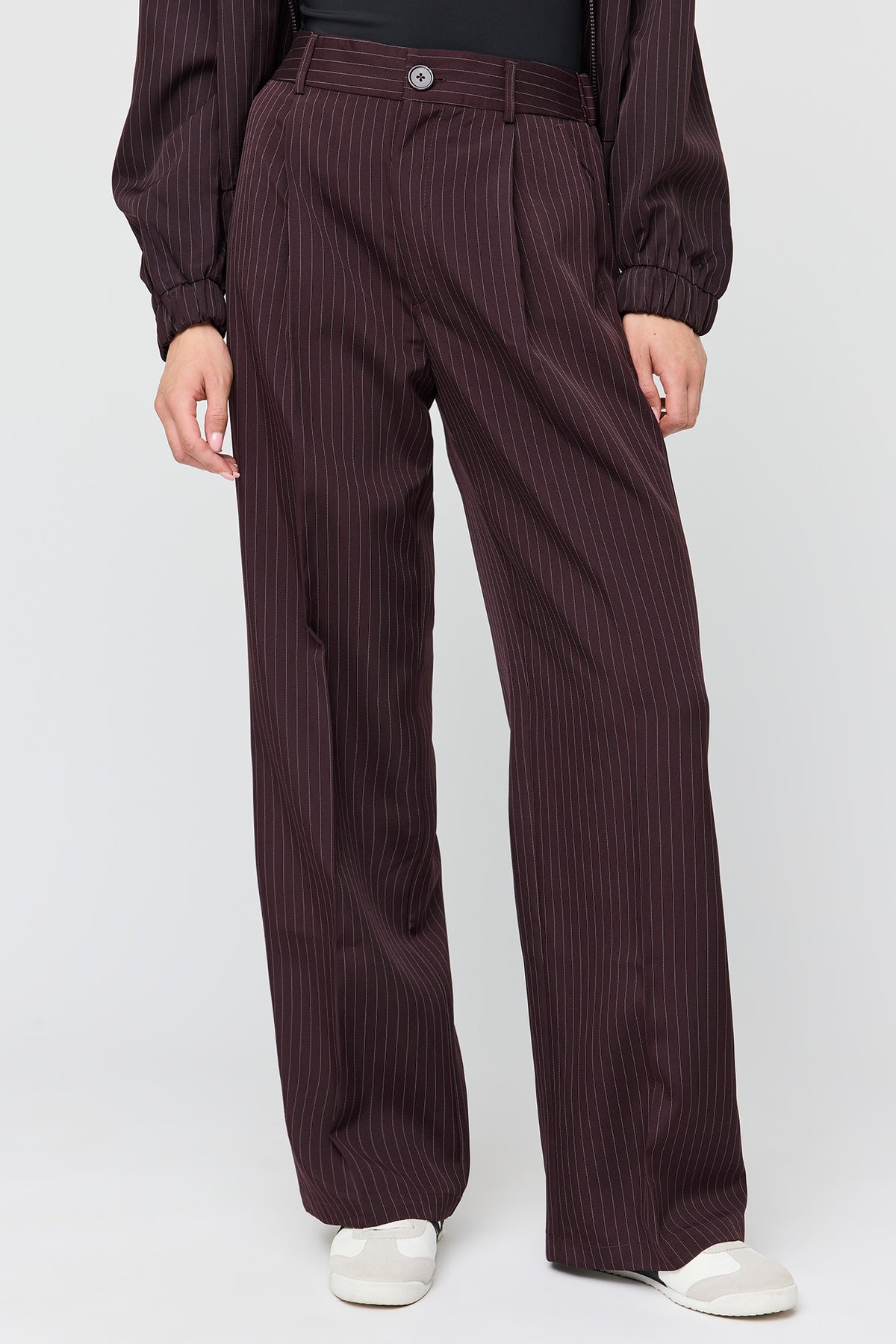 Alt View 2. Pinstriped Wide Leg Dress Pant - Burgundy