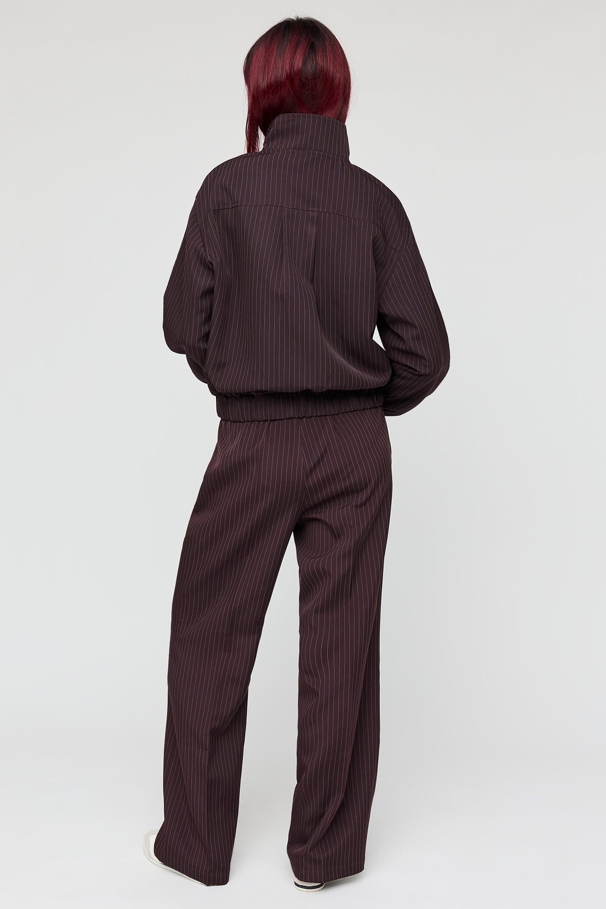 Alt View 3. Pinstriped Wide Leg Dress Pant - Burgundy