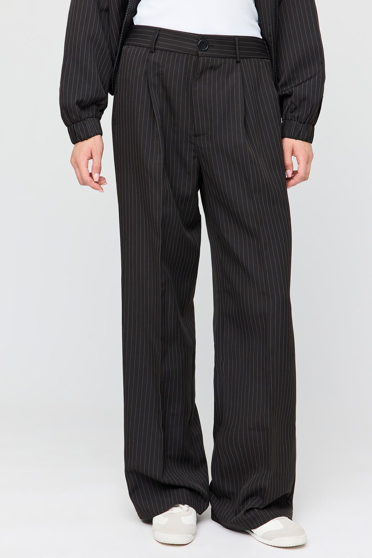 Alt View 2. Pinstriped Wide Leg Dress Pant - Black with White