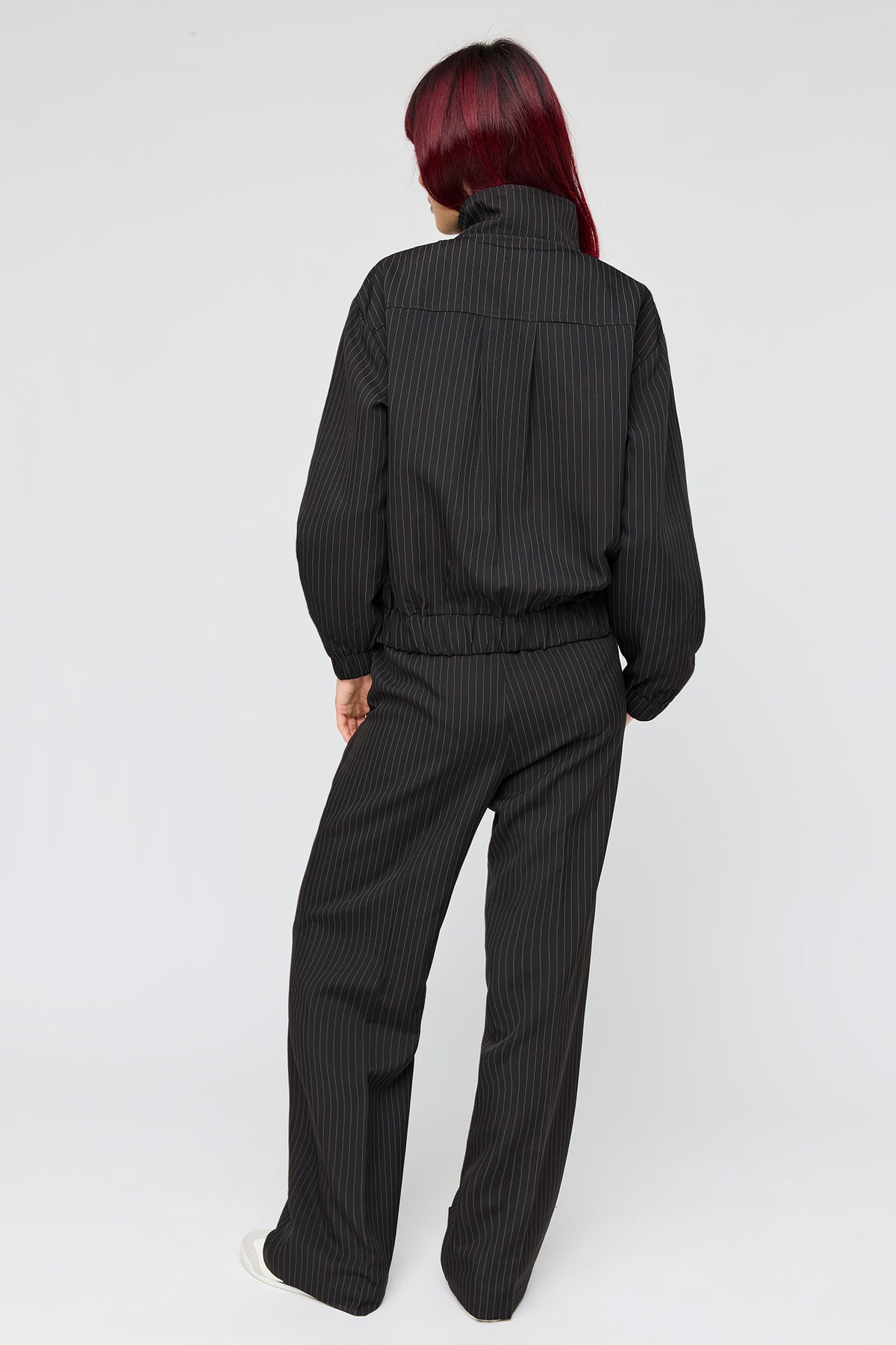 Alt View 3. Pinstriped Wide Leg Dress Pant - Black with White