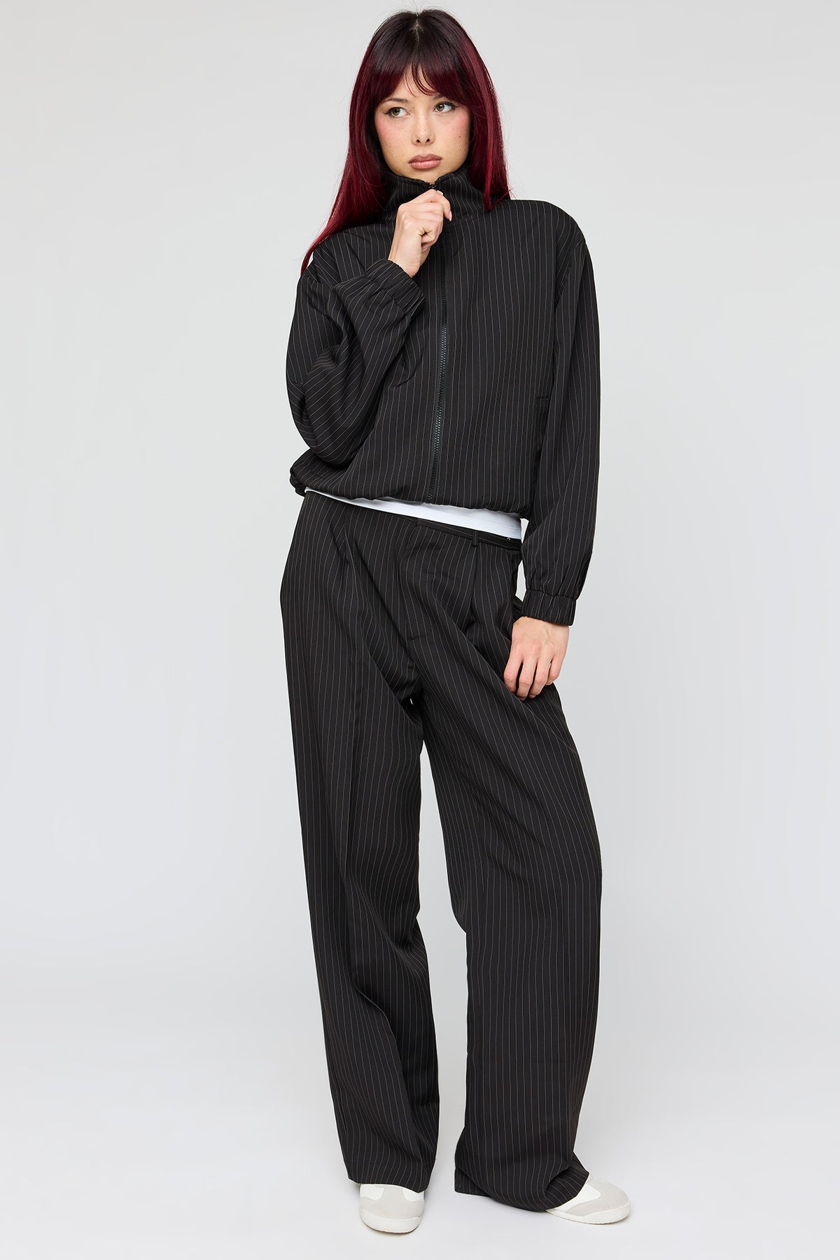 Pinstriped Wide Leg Dress Pant - Black with White