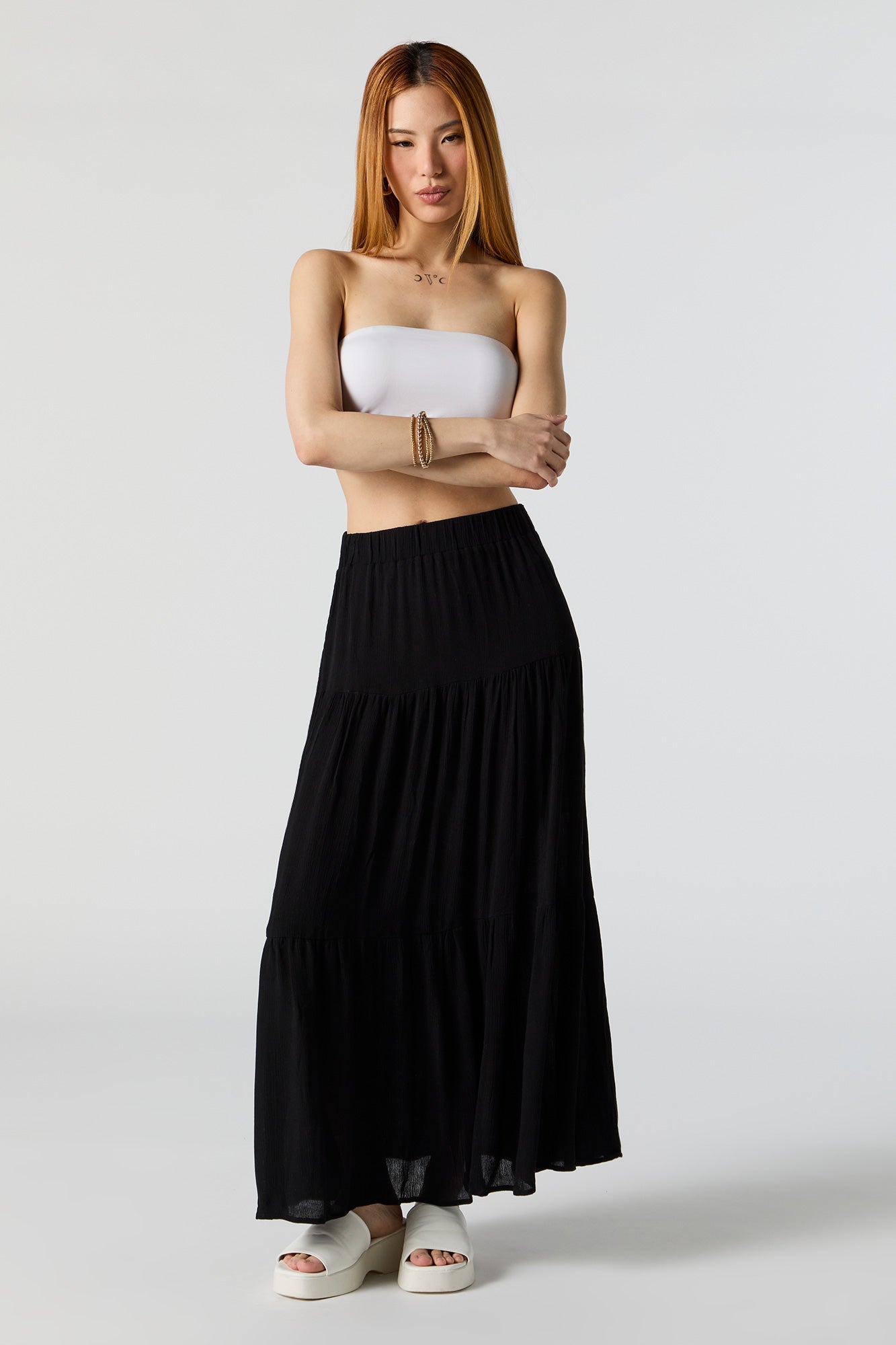 High Rise Tiered Maxi Skirt