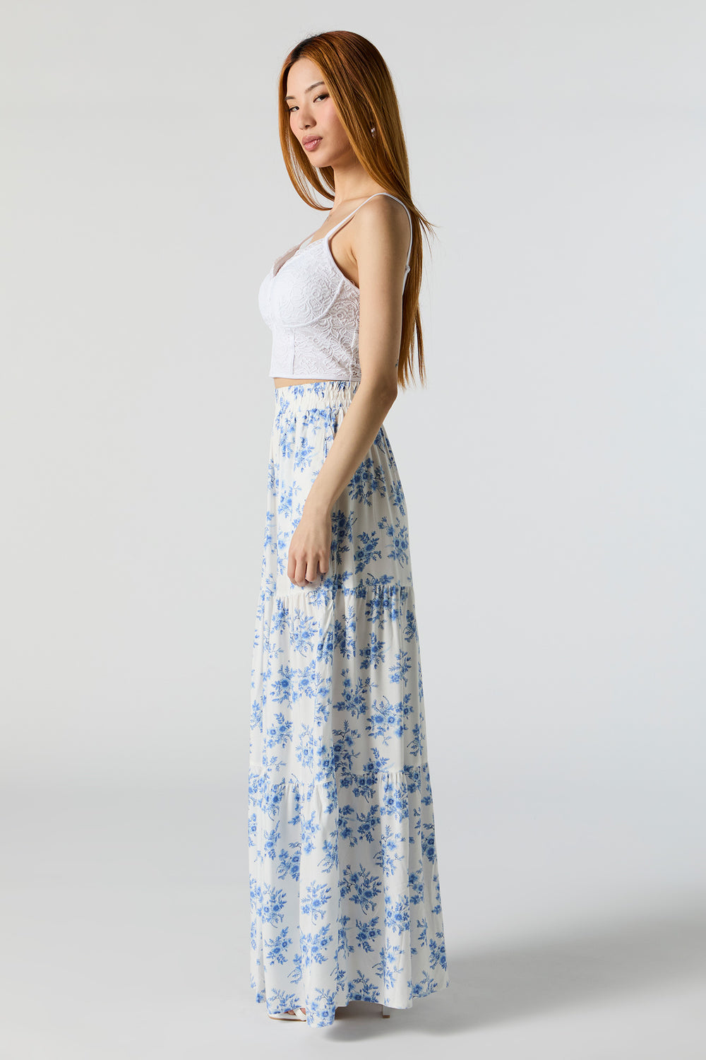 White Floral High Rise Tiered Maxi Skirt White Floral High Rise Tiered Maxi Skirt 3