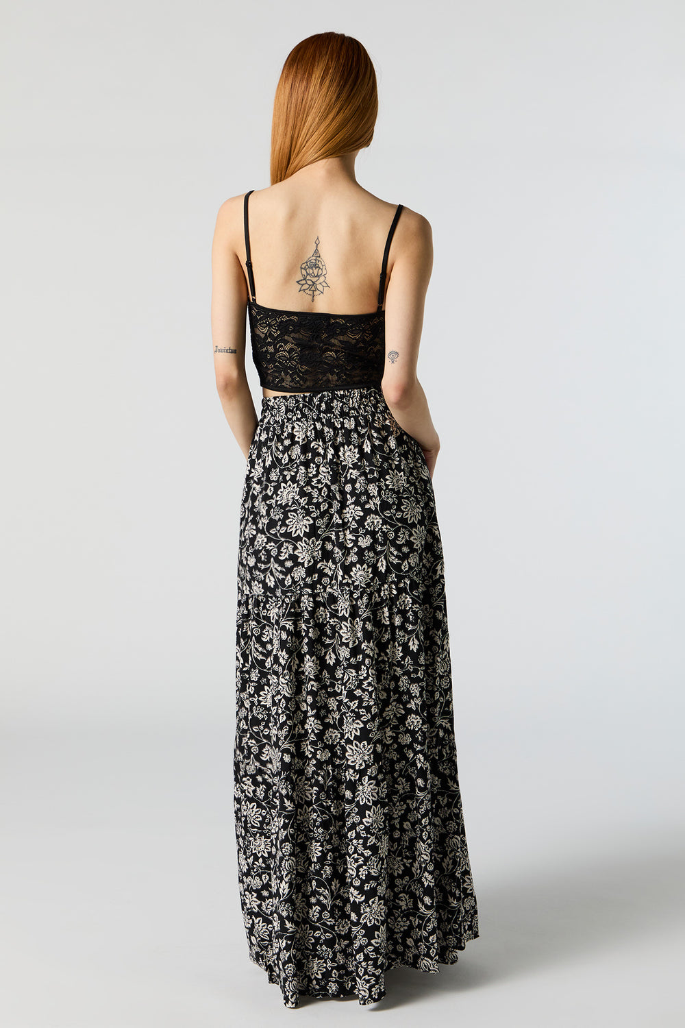 Black Floral High Rise Tiered Maxi Skirt Black Floral High Rise Tiered Maxi Skirt 3
