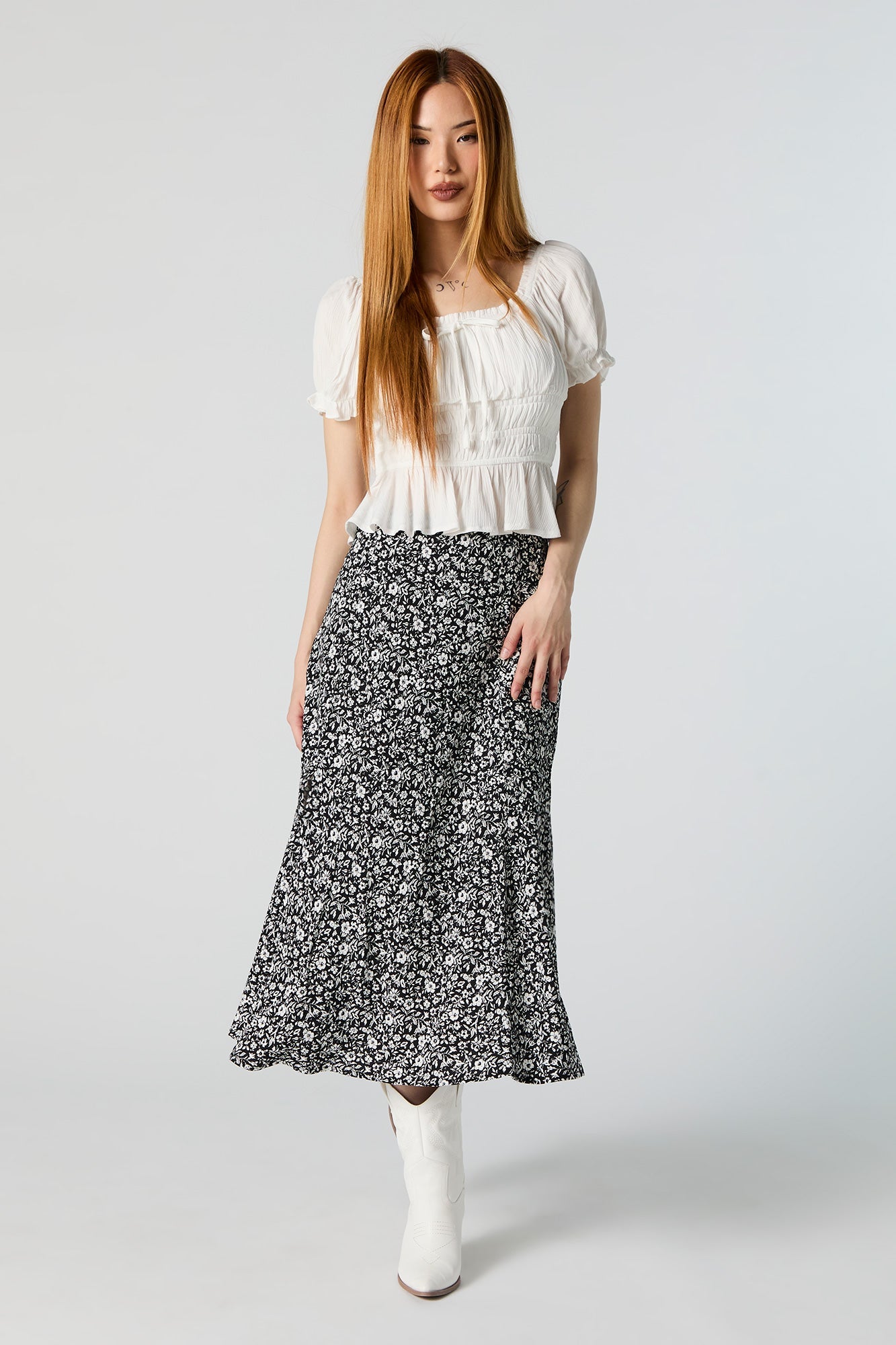 Floral Slit Midi Skirt