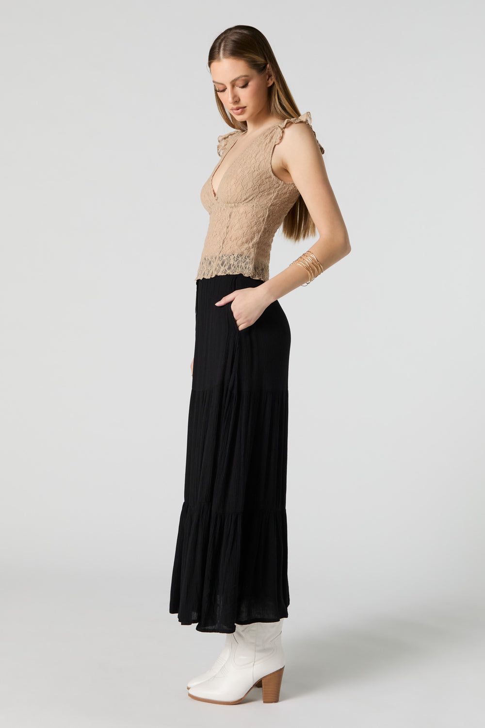 Buttoned Tiered Maxi Skirt Buttoned Tiered Maxi Skirt 5