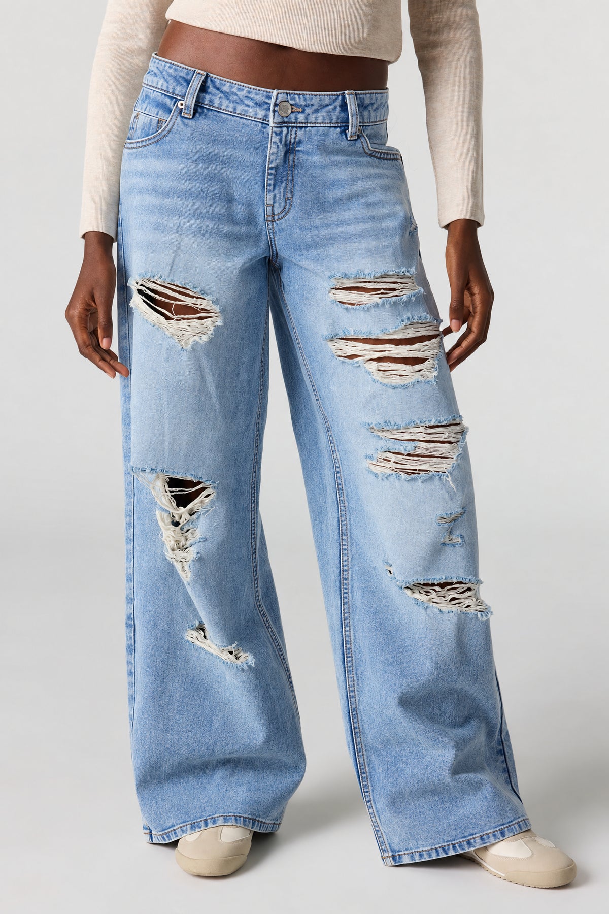 Alt View 2. London Ripped Low Rise Super Baggy Jean - Medium Blue