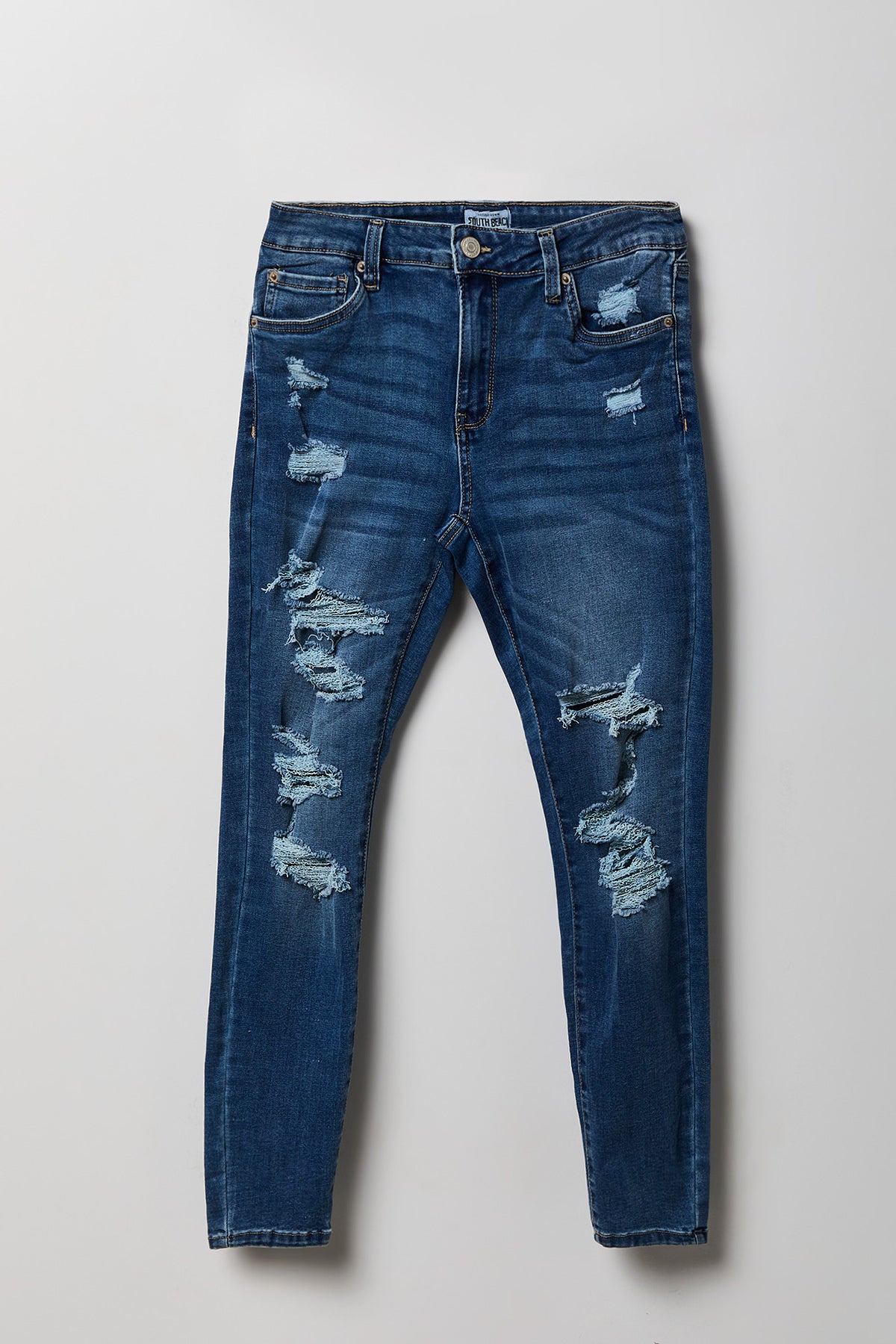 Alt View 4. South Beach Stretch Ripped Low Rise Skinny Jean - Medium Blue