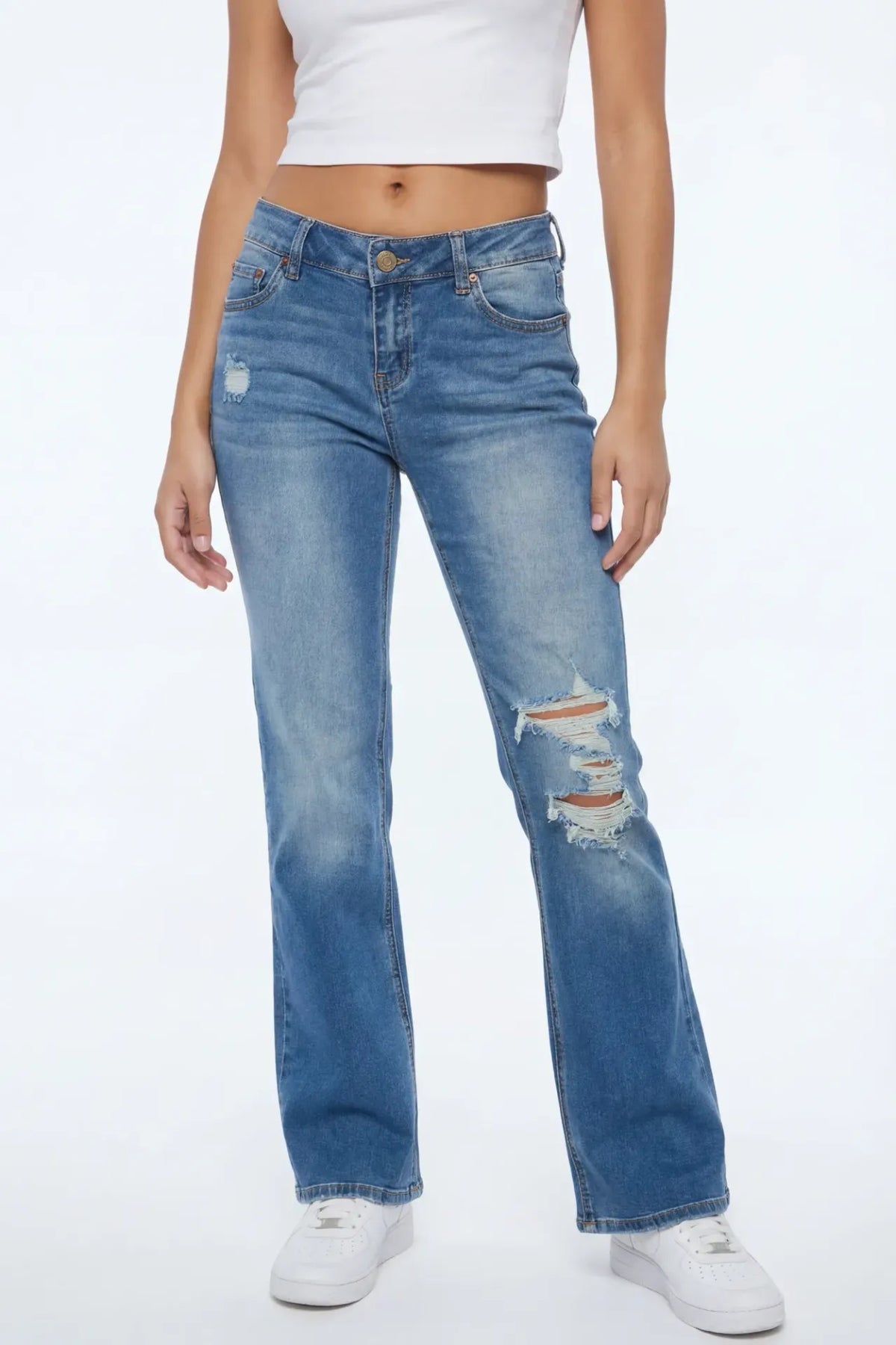 Alt View 2. Ripped Low Rise Bootcut Medium Jean - Medium Blue