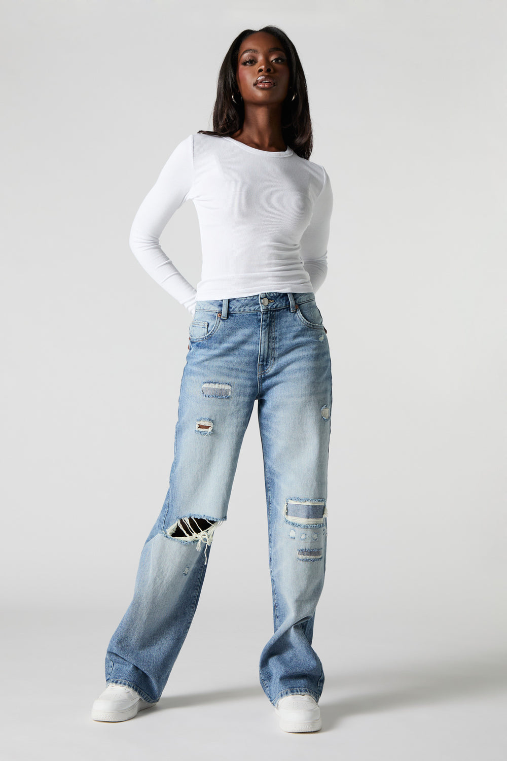 Distressed High Rise Wide Leg Jean Distressed High Rise Wide Leg Jean 1