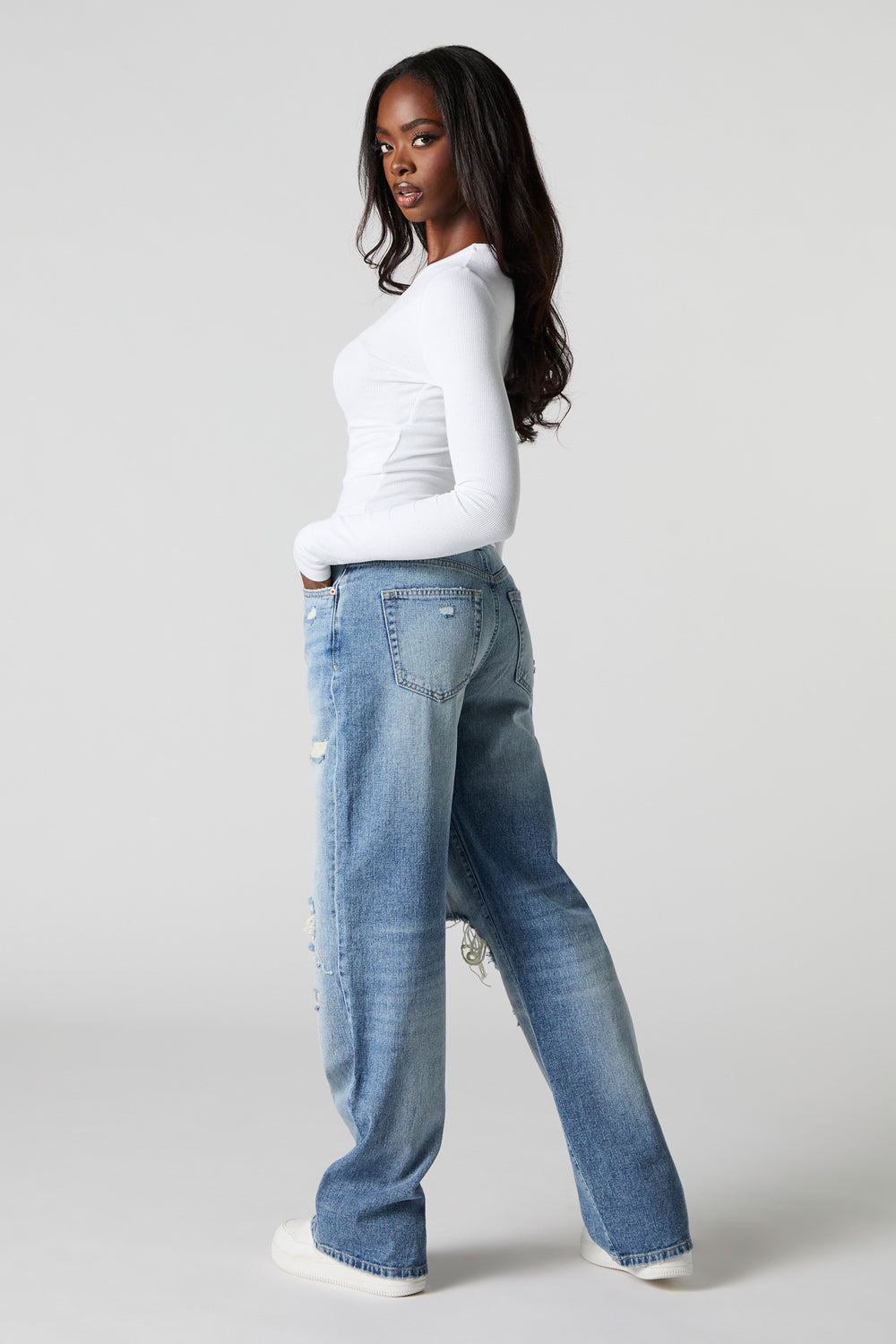 Distressed High Rise Wide Leg Jean Distressed High Rise Wide Leg Jean 3