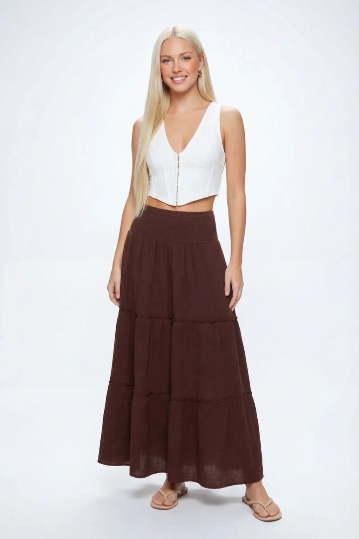 Smocked Waist Tiered Maxi Skirt
