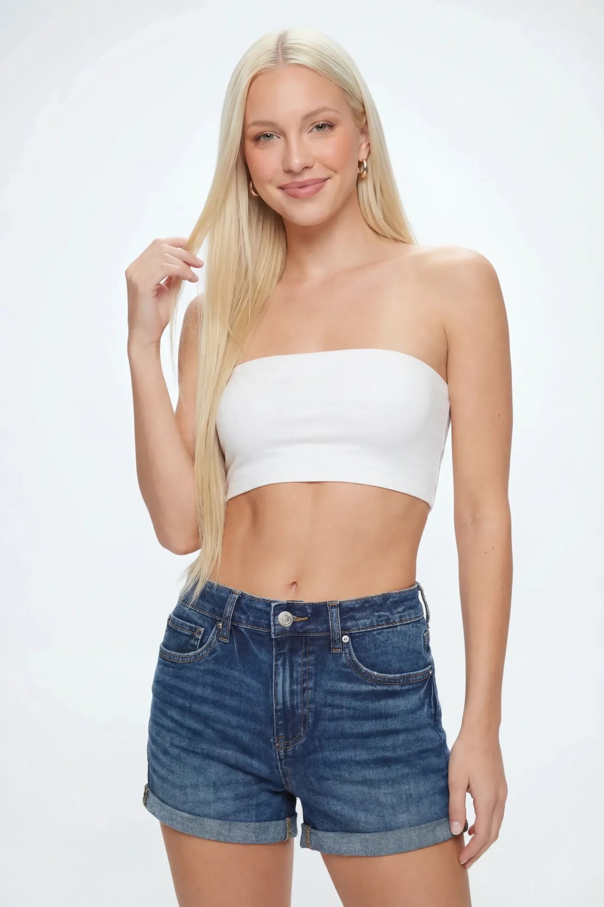 Stretch High Rise Dark Denim Short - Denim Blue