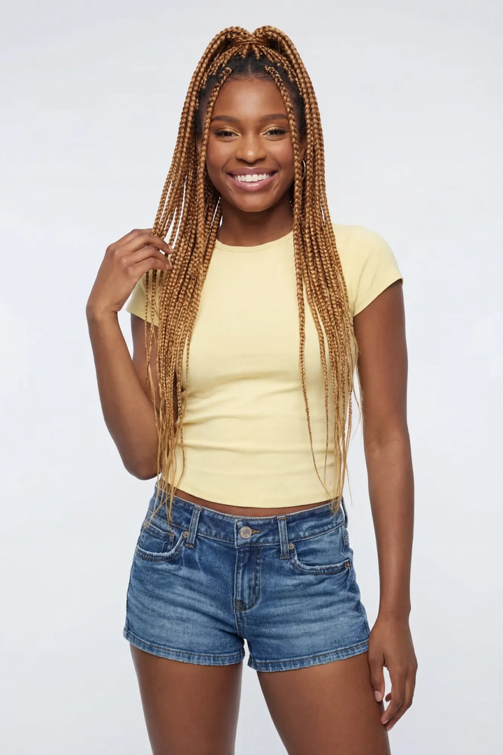 Stretch Low Rise Medium Denim Shortie