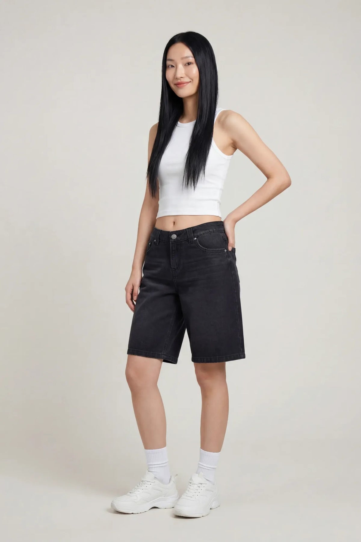 Low Rise Washed Black Jort - Black