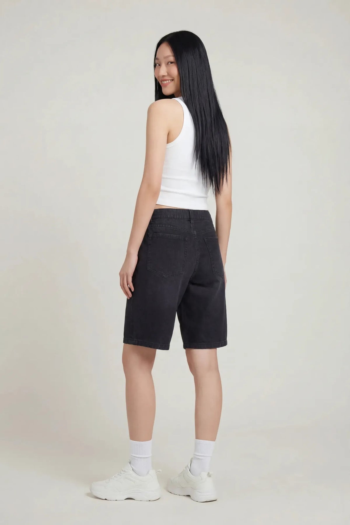 Alt View 2. Low Rise Washed Black Jort - Black