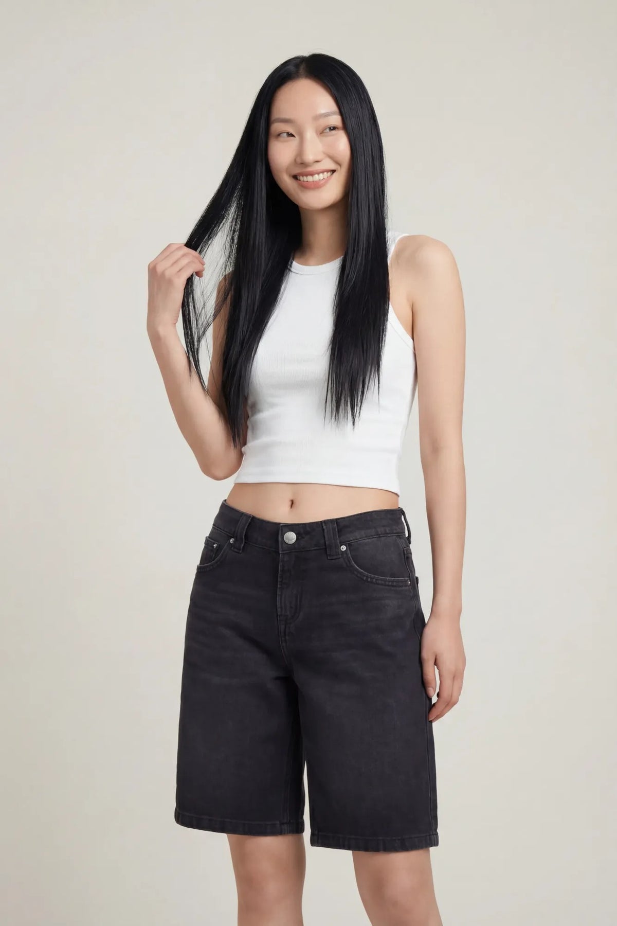 Alt View 3. Low Rise Washed Black Jort - Black