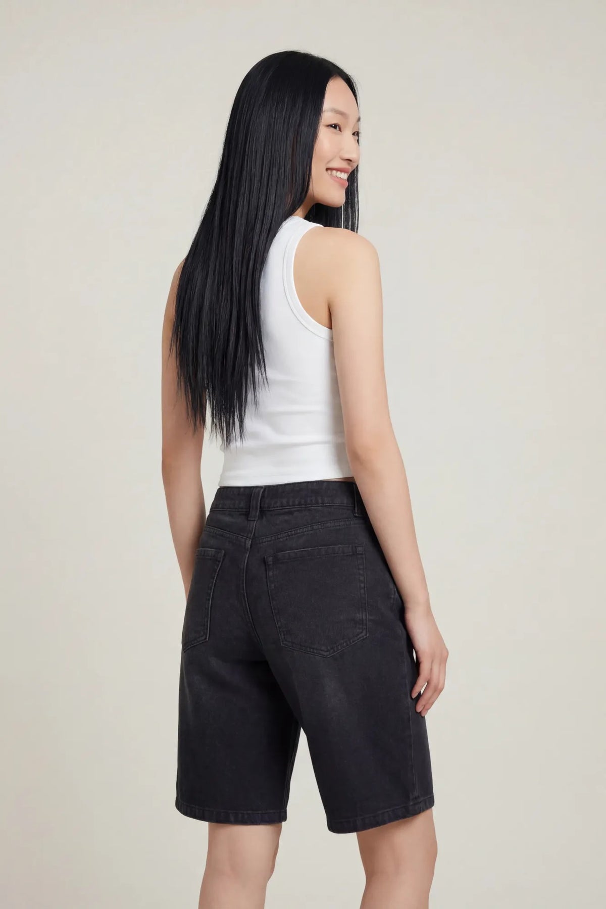 Alt View 4. Low Rise Washed Black Jort - Black