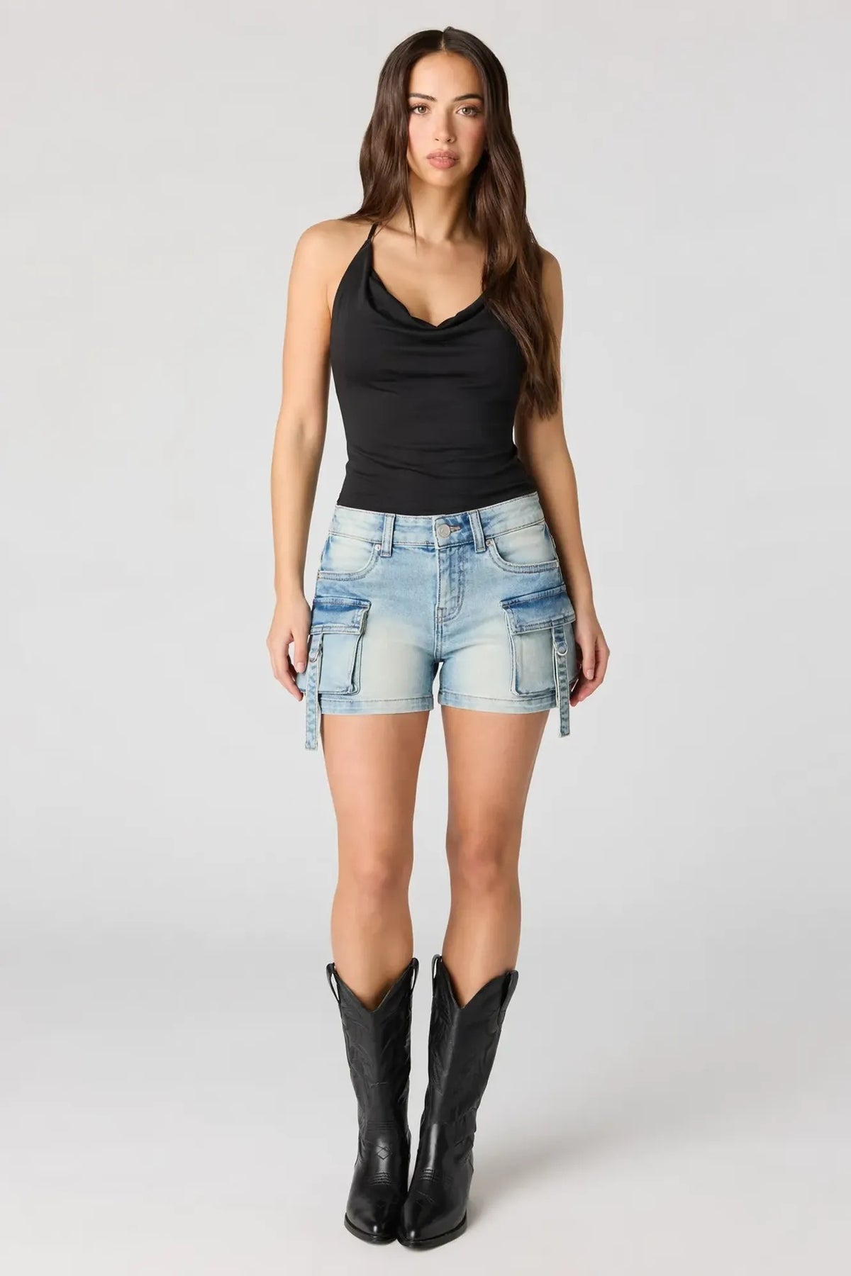 Alt View 3. Denim Cargo Short - Light Denim Blue