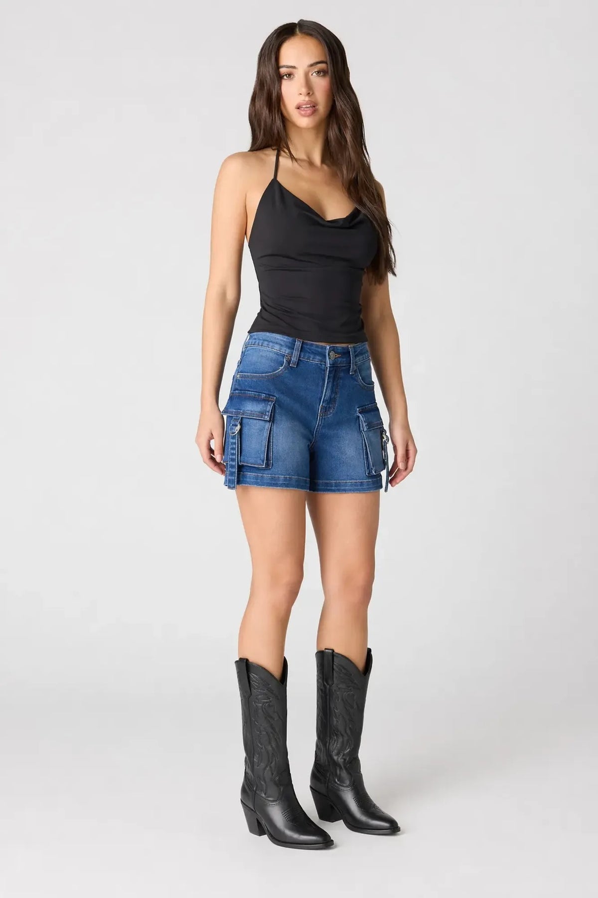 Alt View 3. Denim Cargo Short - Medium Blue