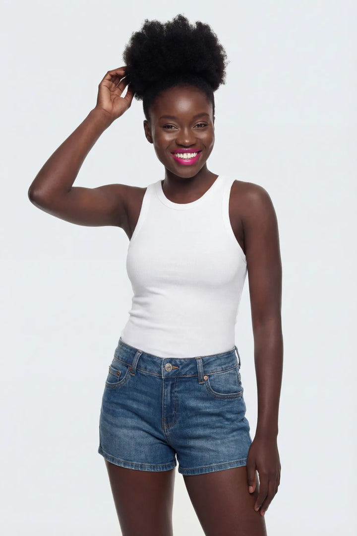 Stretch Mid Rise Push Up Vintage Medium Denim Short