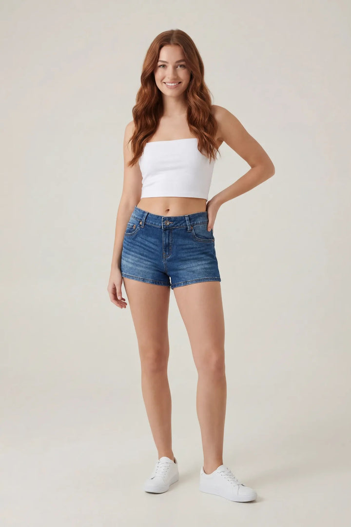 Stretch Mid Rise Push Up Medium Denim Short