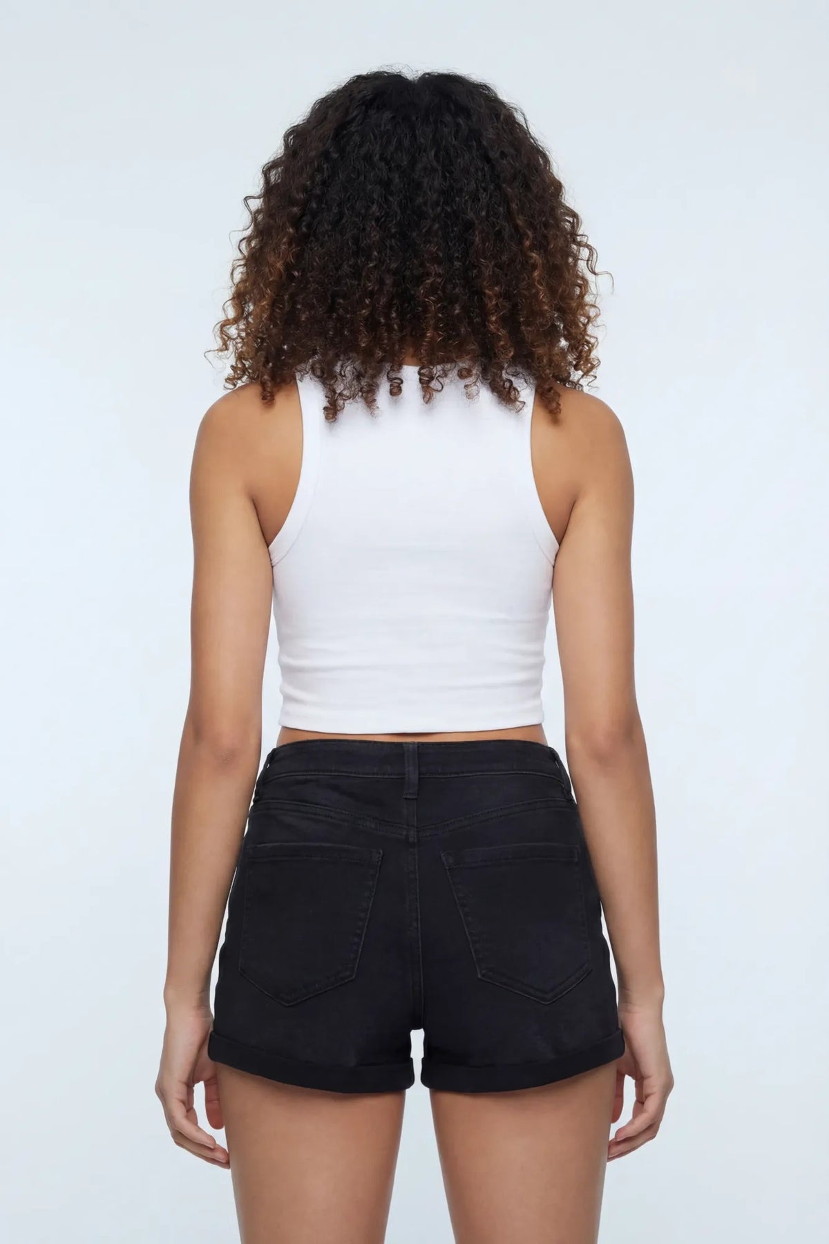 Alt View 3. Stretch High Rise Black Denim Short - Solid Black
