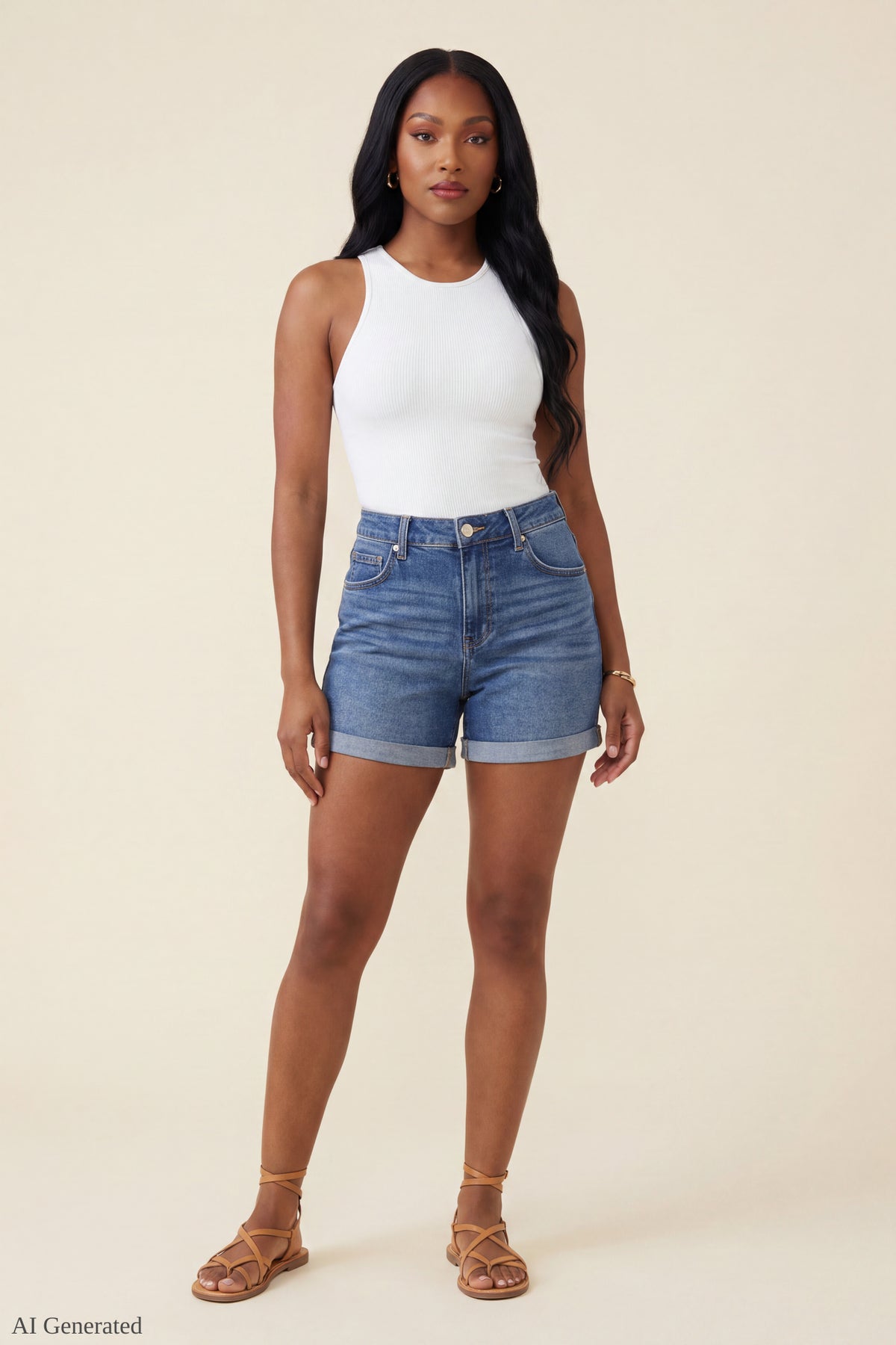 Alt View 3. Stretch High Rise Vintage Medium Denim Short - Pacific Blue