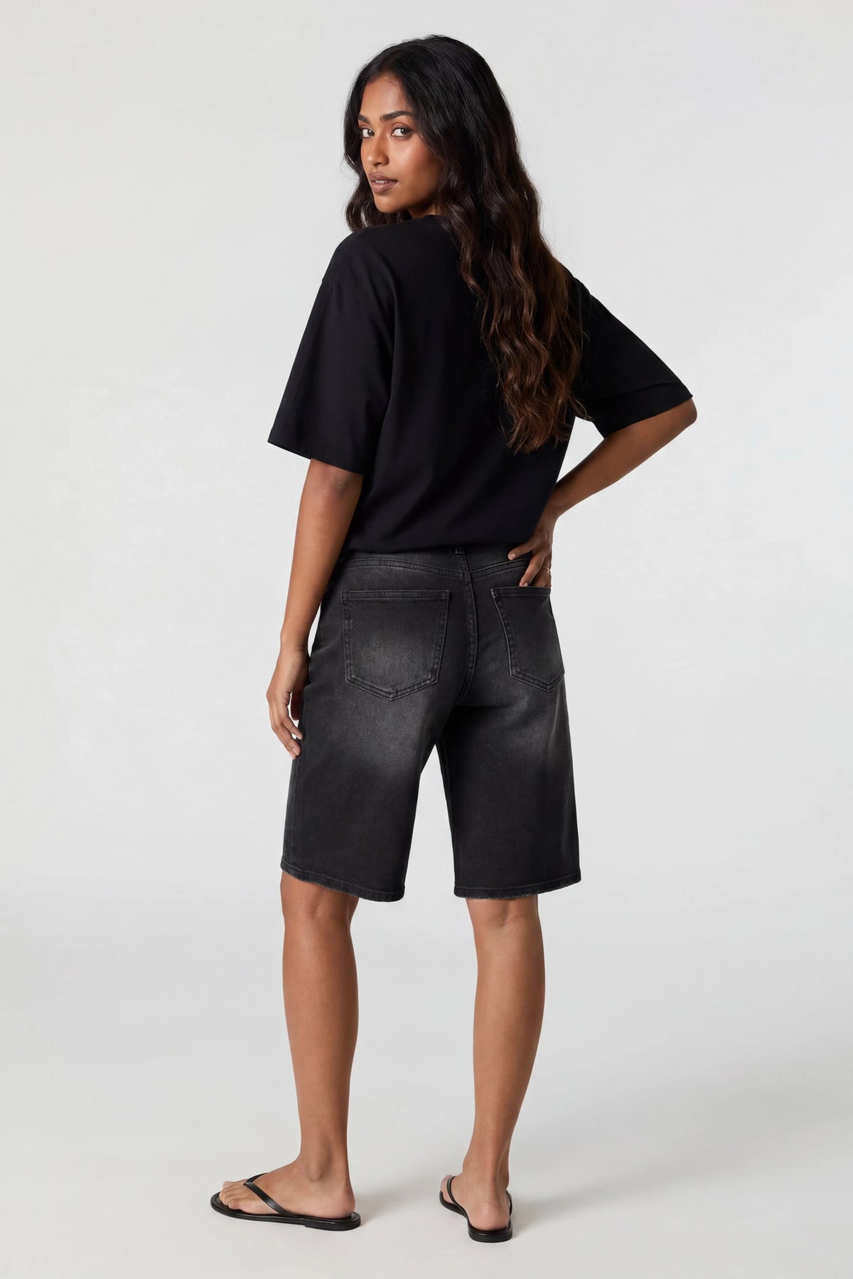 Alt View 2. Stretch Low Rise Washed Black Jort - Black