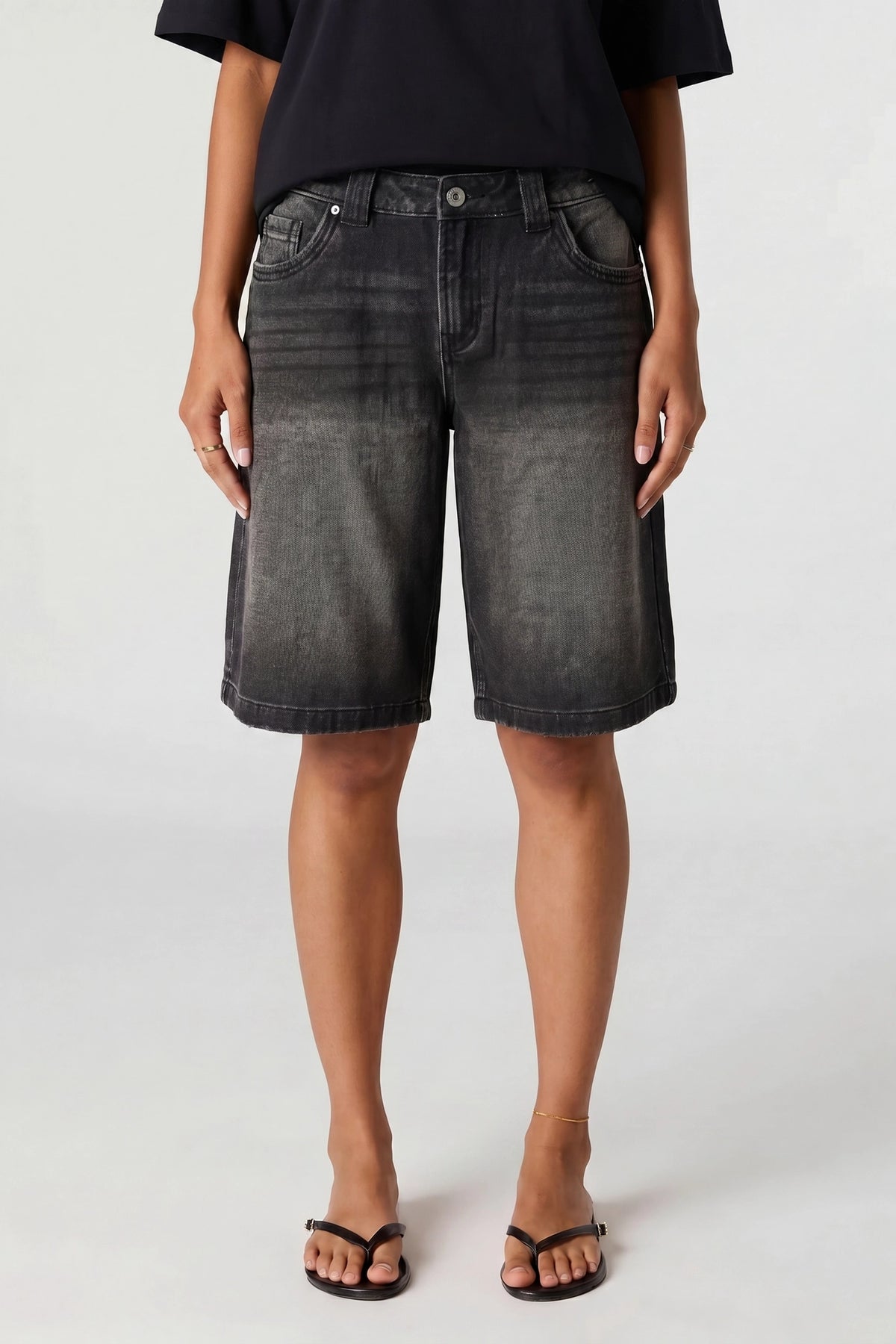 Alt View 3. Stretch Low Rise Washed Black Jort - Black