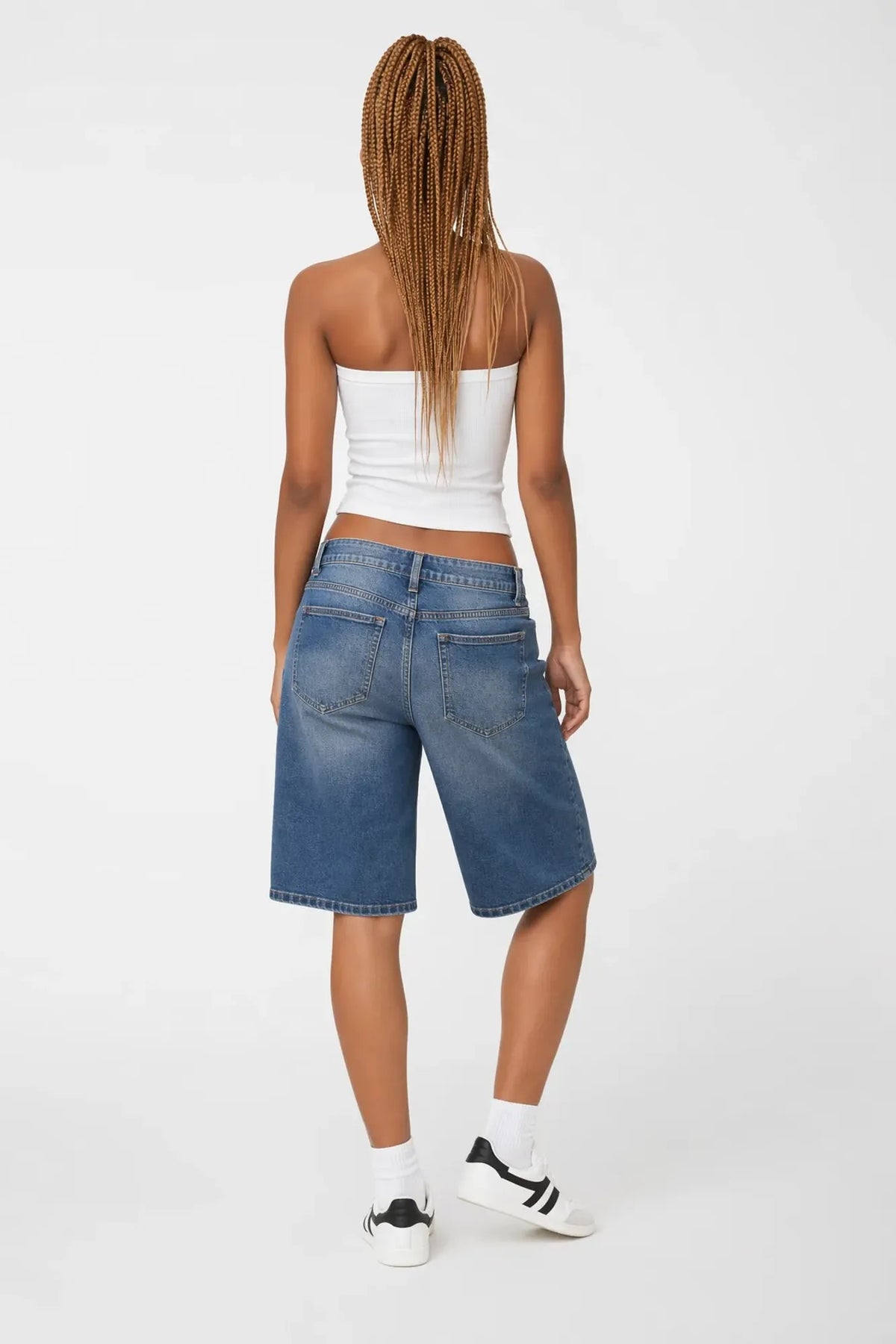 Alt View 2. Stretch Low Rise Vintage Dark Jort - Midnight Blue