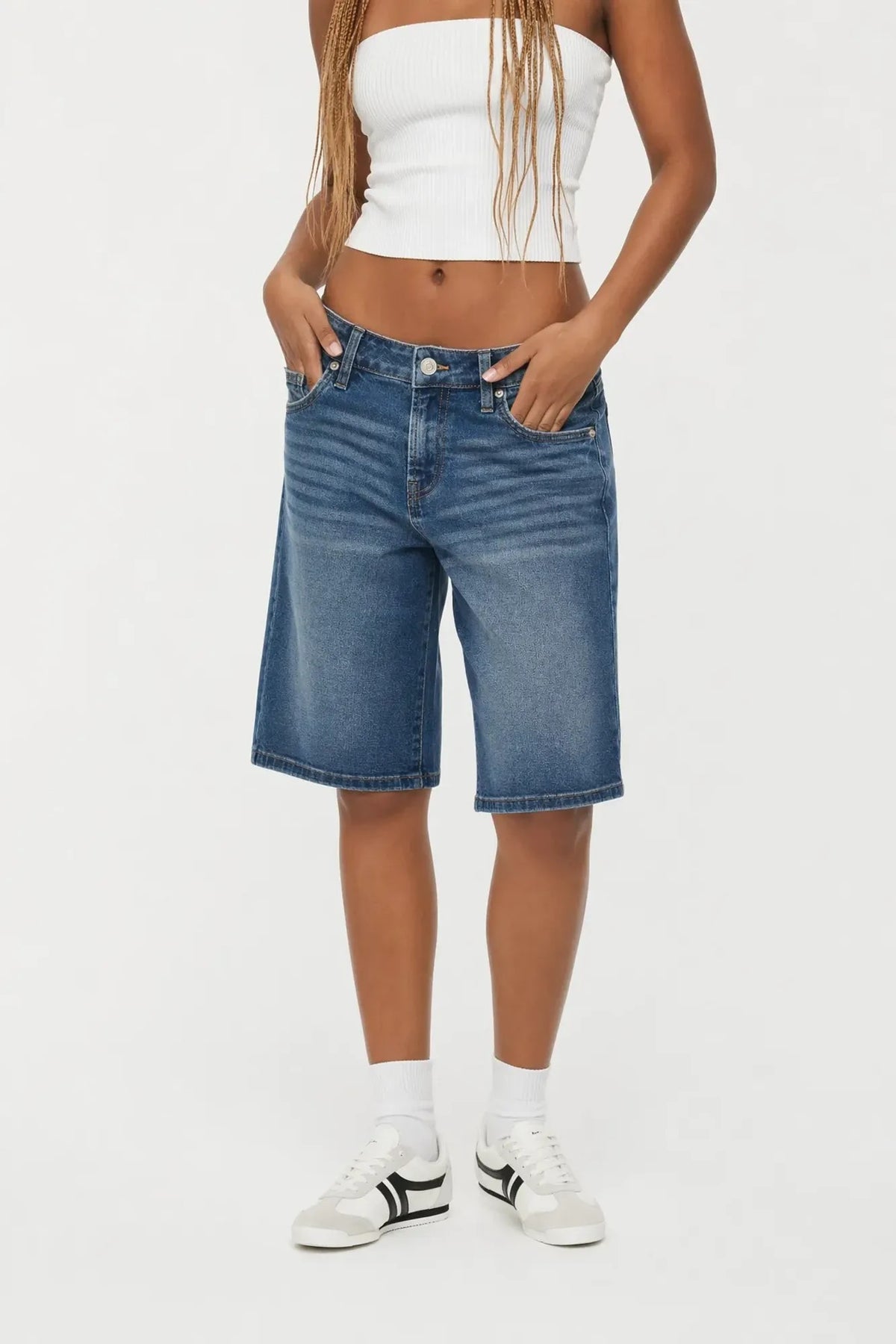 Alt View 3. Stretch Low Rise Vintage Dark Jort - Midnight Blue