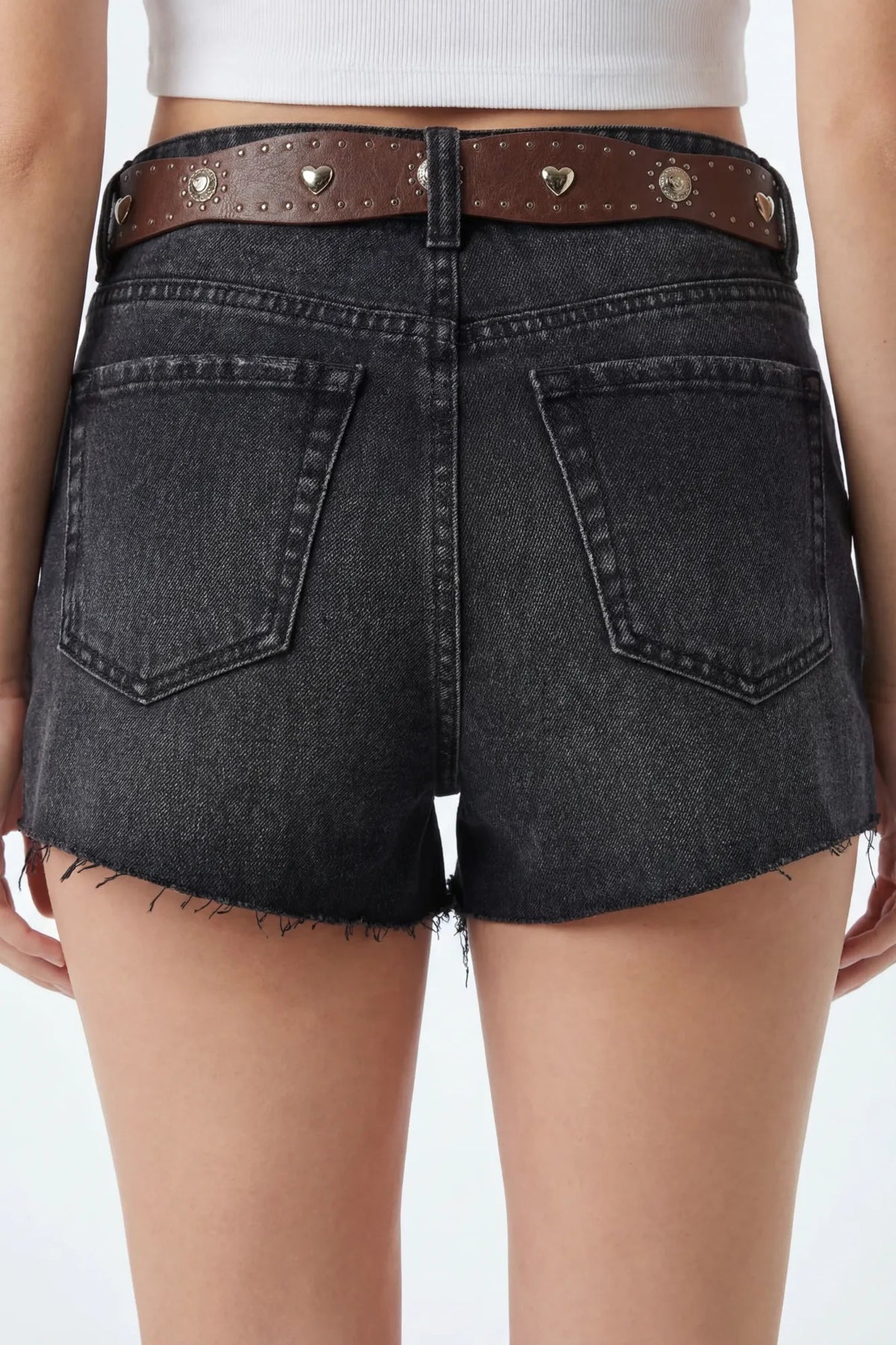 Alt View 4. Ripped Denim Short with Belt - Black