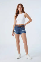Ripped Denim Short with Belt