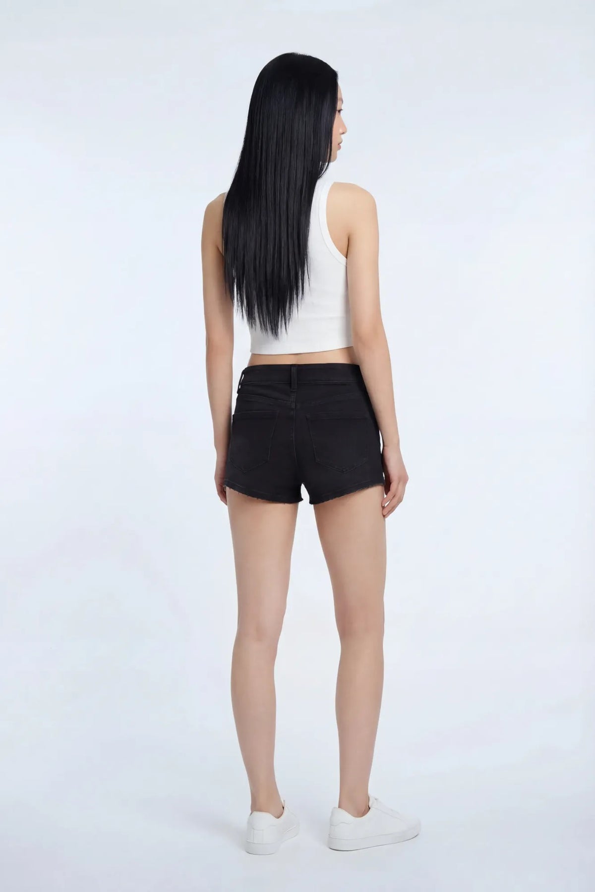 Alt View 2. Stretch Low Rise Black Denim Shortie - Black
