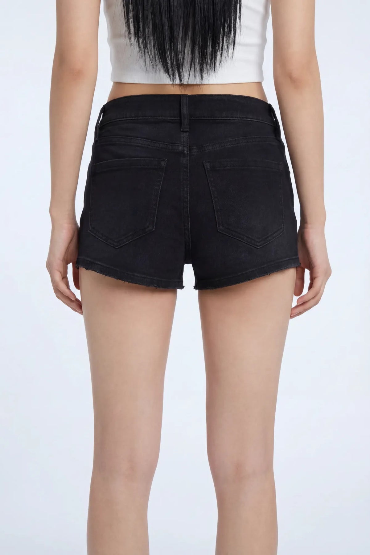 Alt View 3. Stretch Low Rise Black Denim Shortie - Black
