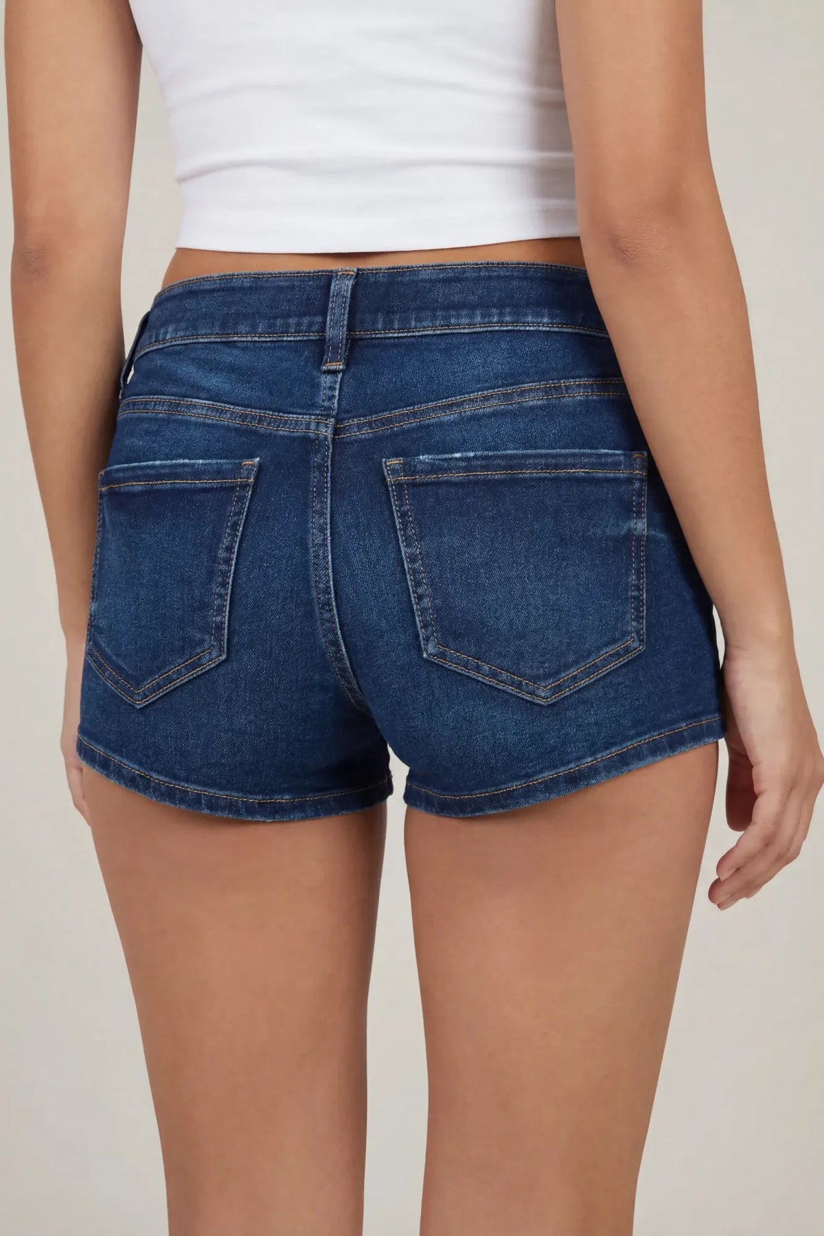 Alt View 4. Stretch Low Rise Dark Denim Shortie - Denim Blue