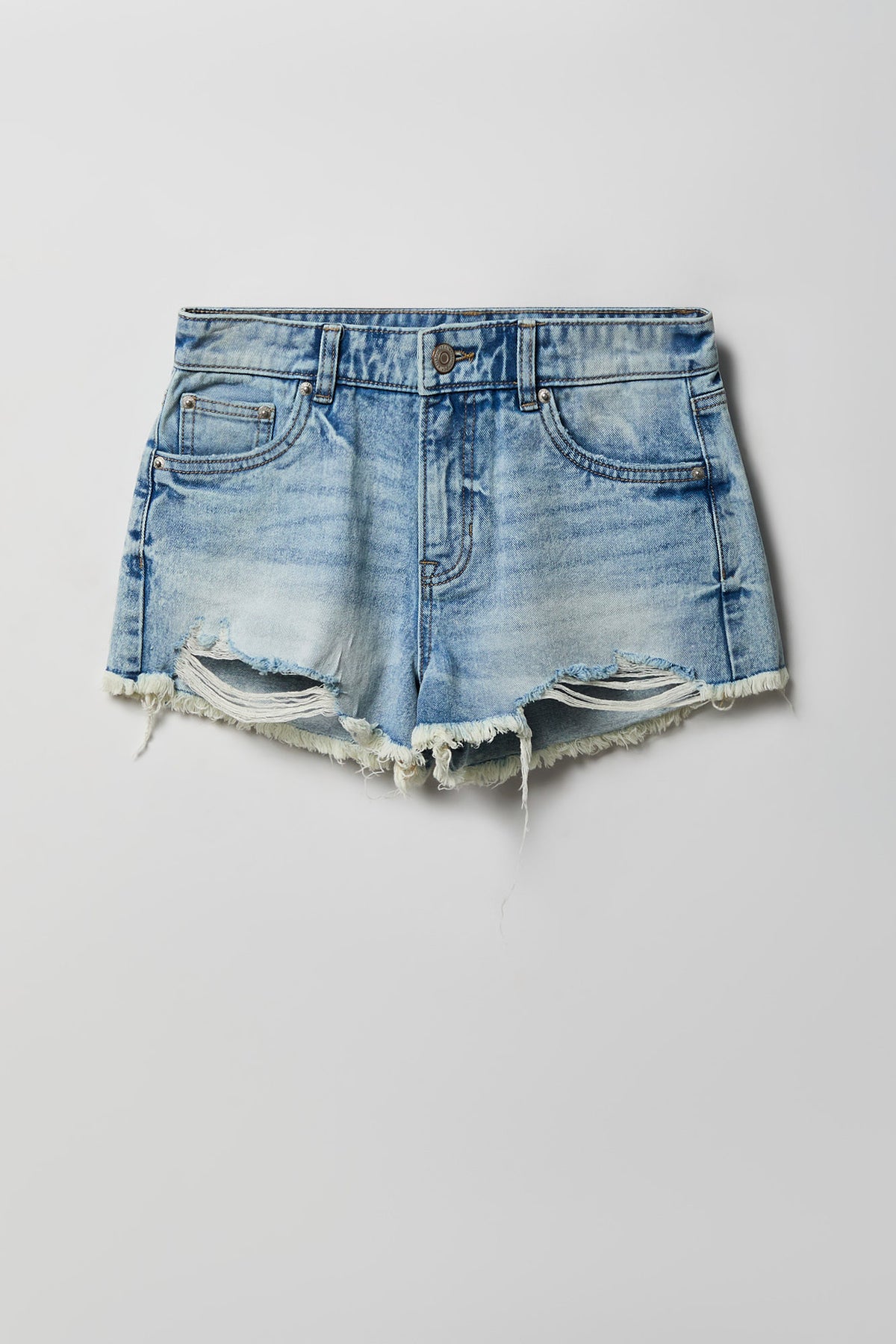 Alt View 4. Ripped NYC Stitched Light Denim Short - Light Denim Blue