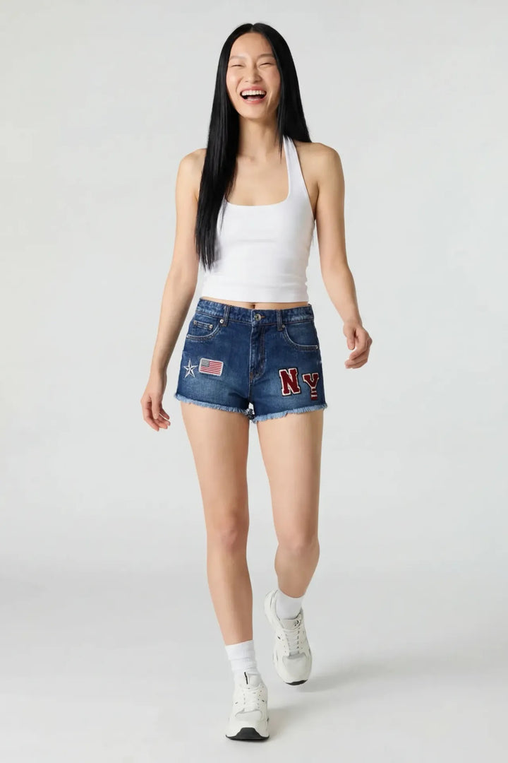 Ripped High Rise Embroidered Denim Short