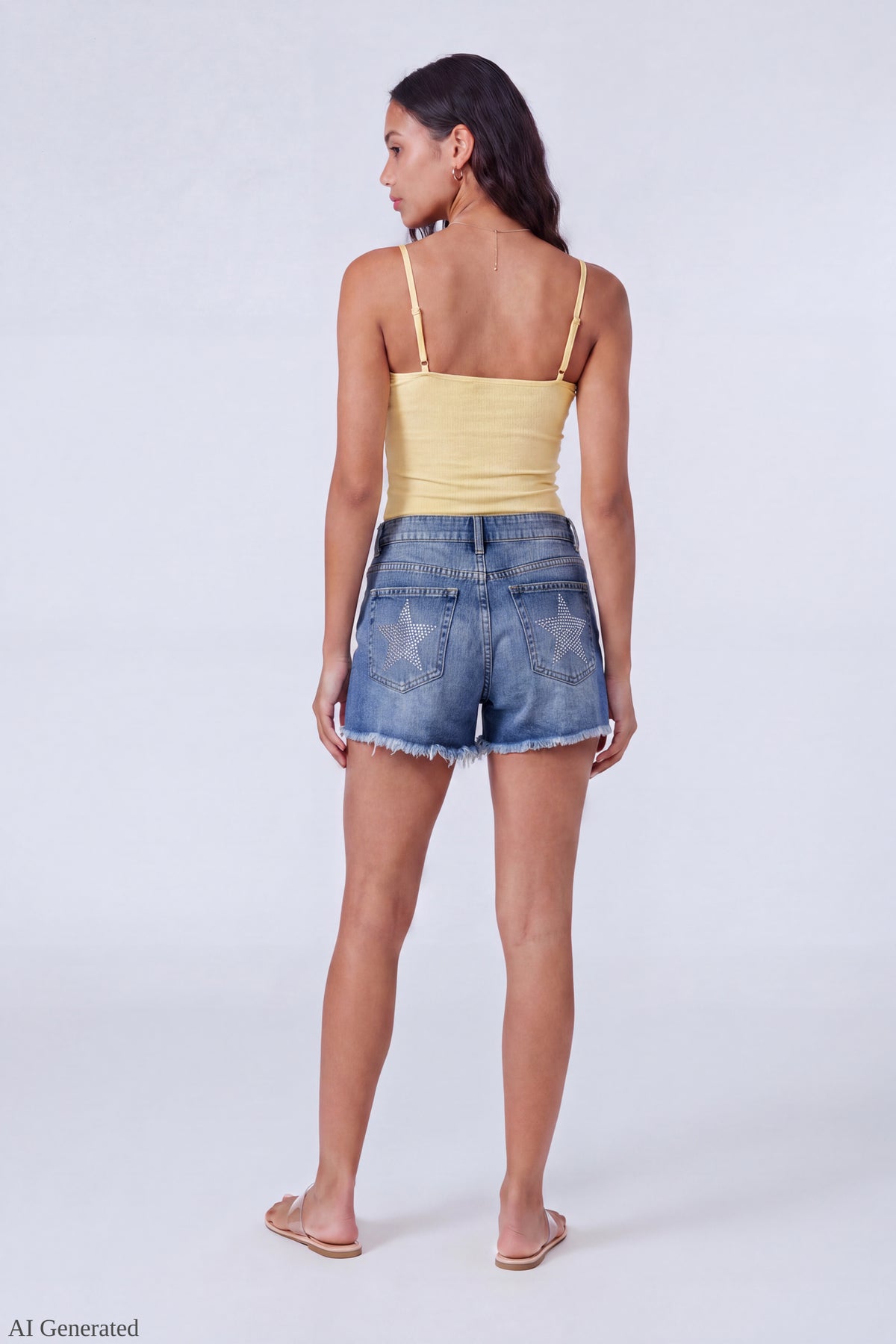 Alt View 2. Ripped Rhinestone Denim Short - Medium Blue