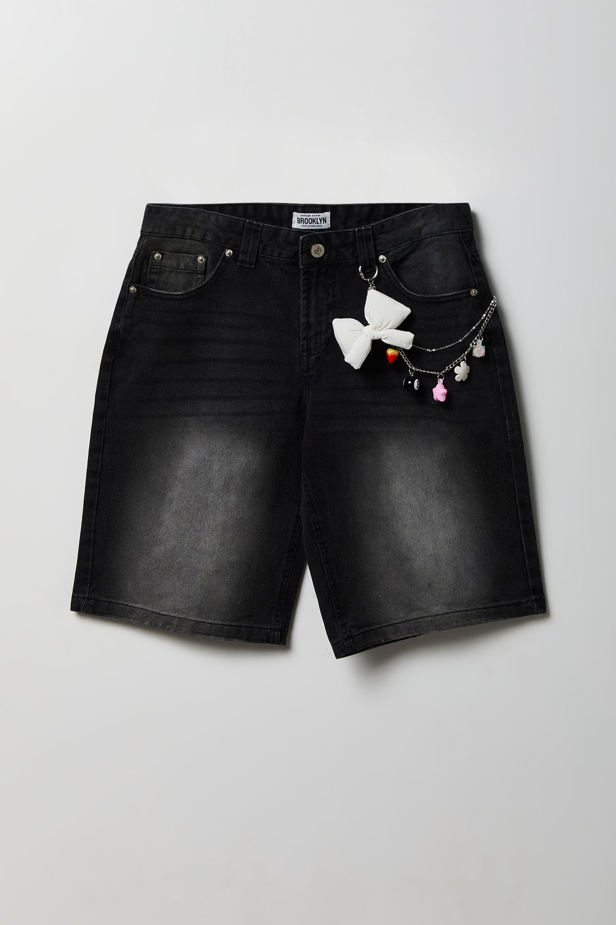 Alt View 4. Brooklyn Low Rise Black Jort 11" with Charm Keychain - Black