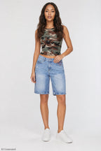 Ripped Low Rise Embroidered Jort 11"