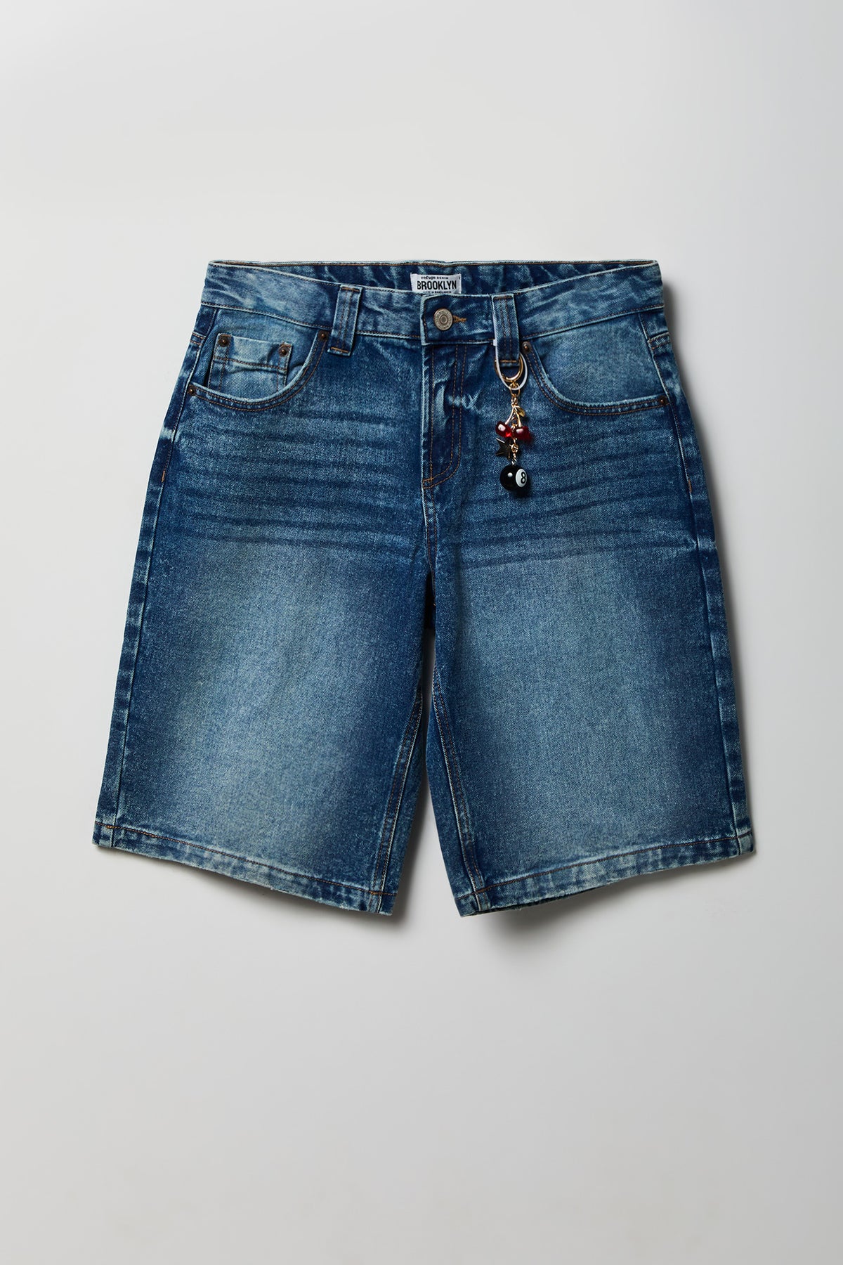 Alt View 4. Brooklyn Low Rise Dark Jort 11" with Cherry Keychain - Denim Blue