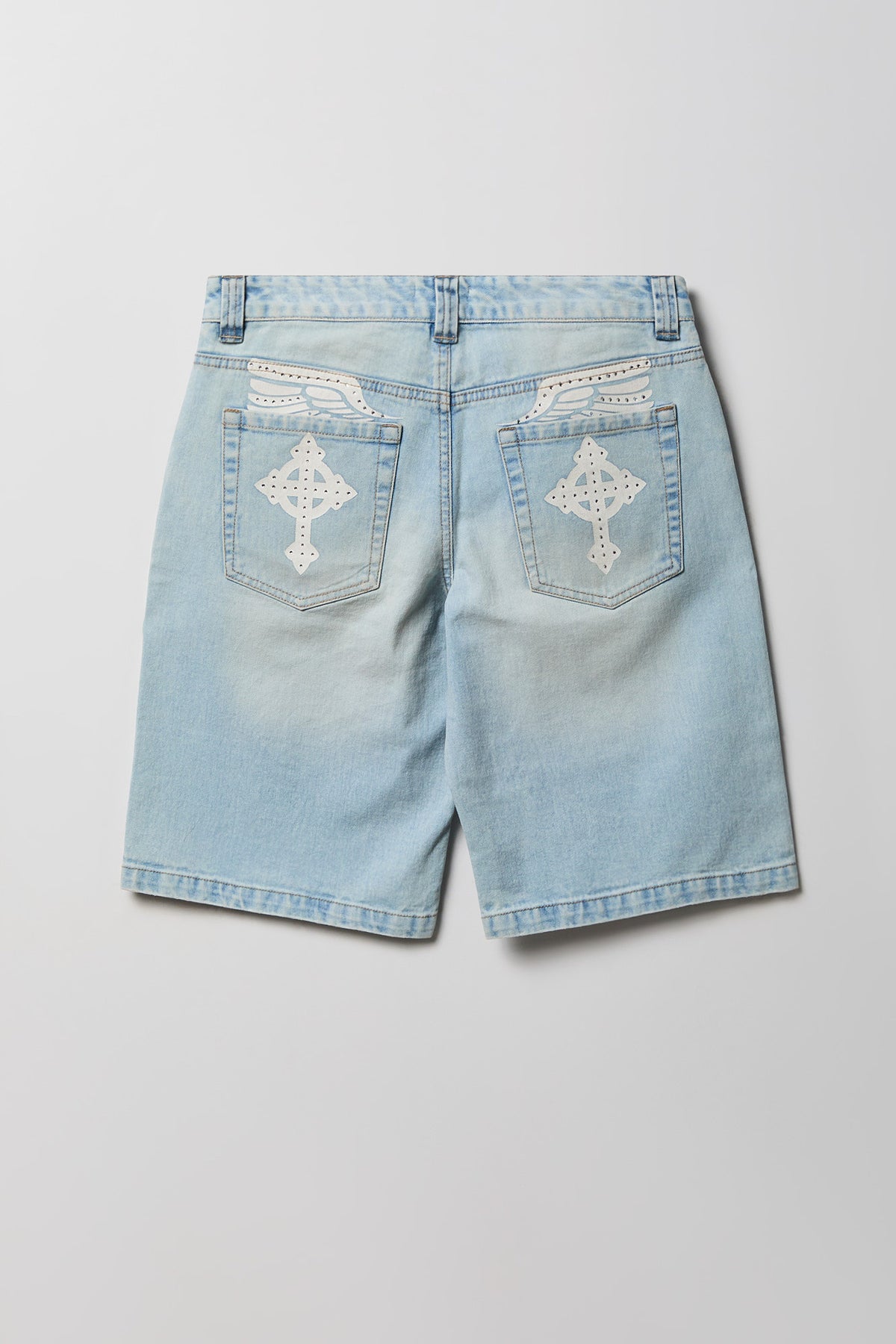 Alt View 5. Brooklyn Graphic Low Rise Baggy Light Jort - Light Denim Blue