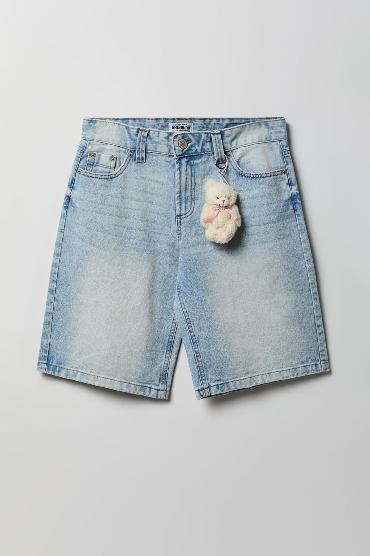 Alt View 4. Low Rise Light Jort 11" with Teddy Keychain - Light Denim Blue