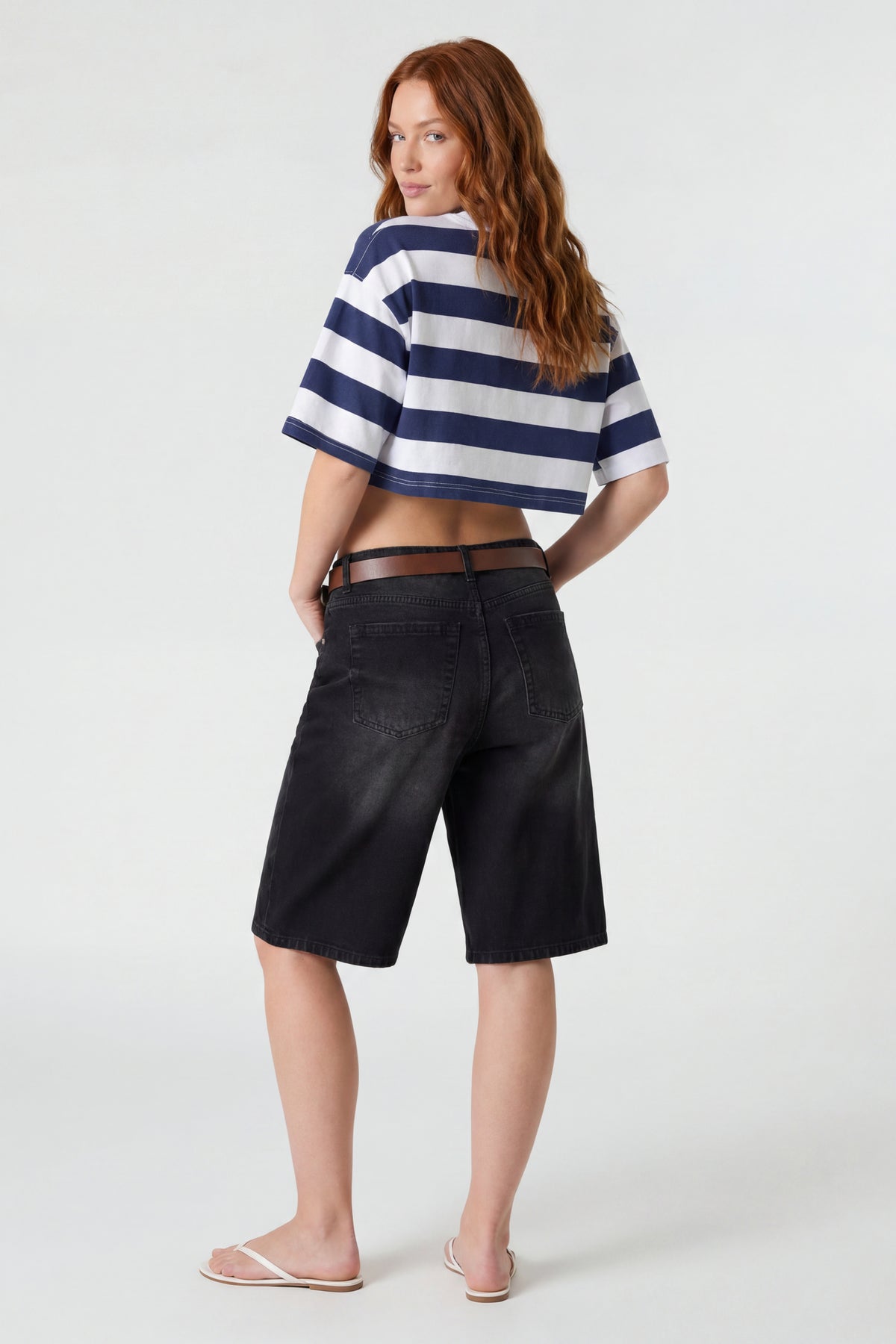Alt View 2. Low Rise Belted Jort 13" - Black