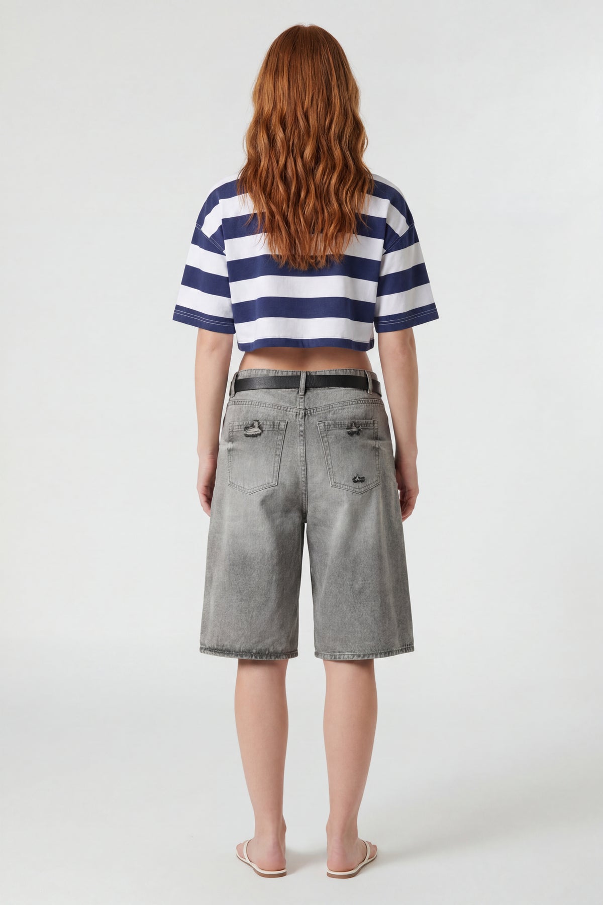 Alt View 2. Low Rise Belted Jort 13" - Charcoal