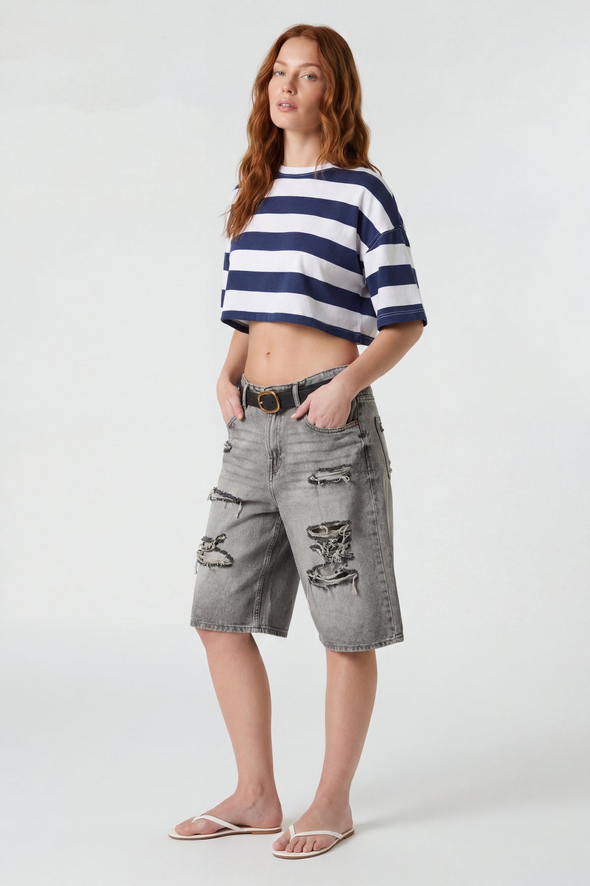 Low Rise Belted Jort 13" - Charcoal